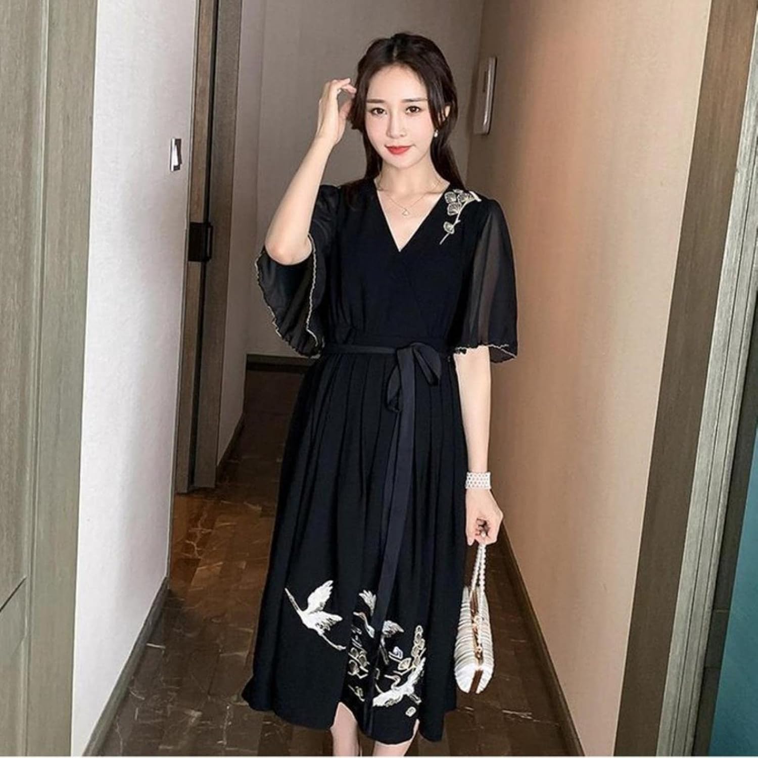 Vintage Black Dress Chinese Style Harajuku Casual Summer Vestido Women Clothing Midi Party Robe Femme Elegant Clothes