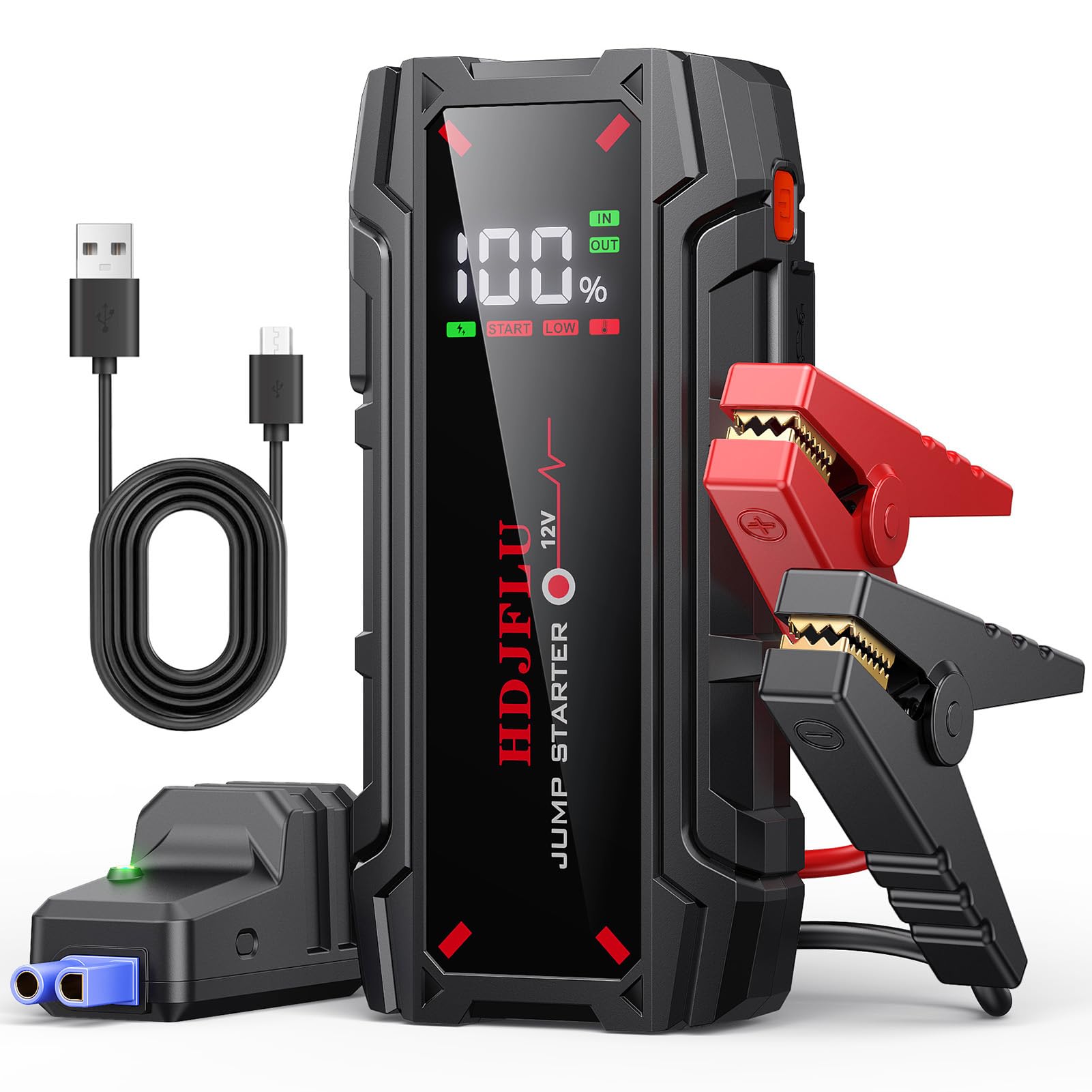 7500A Jump Starter with 180PSI Air Compressor, 24000mAh Car Battery Jump Starter(All Gas/10.0L Diesel), 65W Fast Charge, 10-in-1 Portable Auto Tire Inflator, Cigarette Lighter, Jumper Cable, LED Light