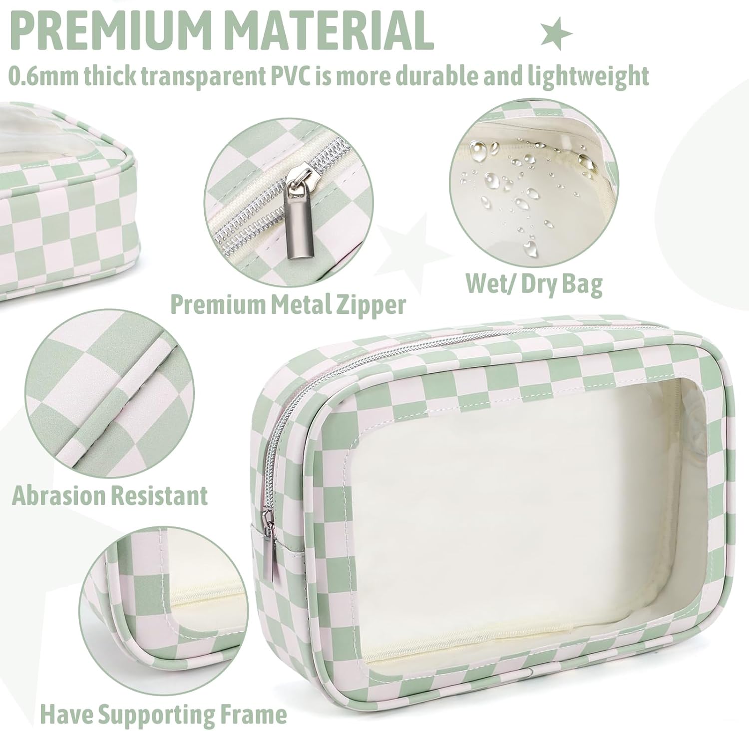 3PCS Clear Toiletry Bag,TSA Approved Travel Makeup Pouch with Zipper for Cosmetics and Toiletries，Diaper Bag Organizer Pouch Set,Women's Purse Organizer and Clear Car Bag