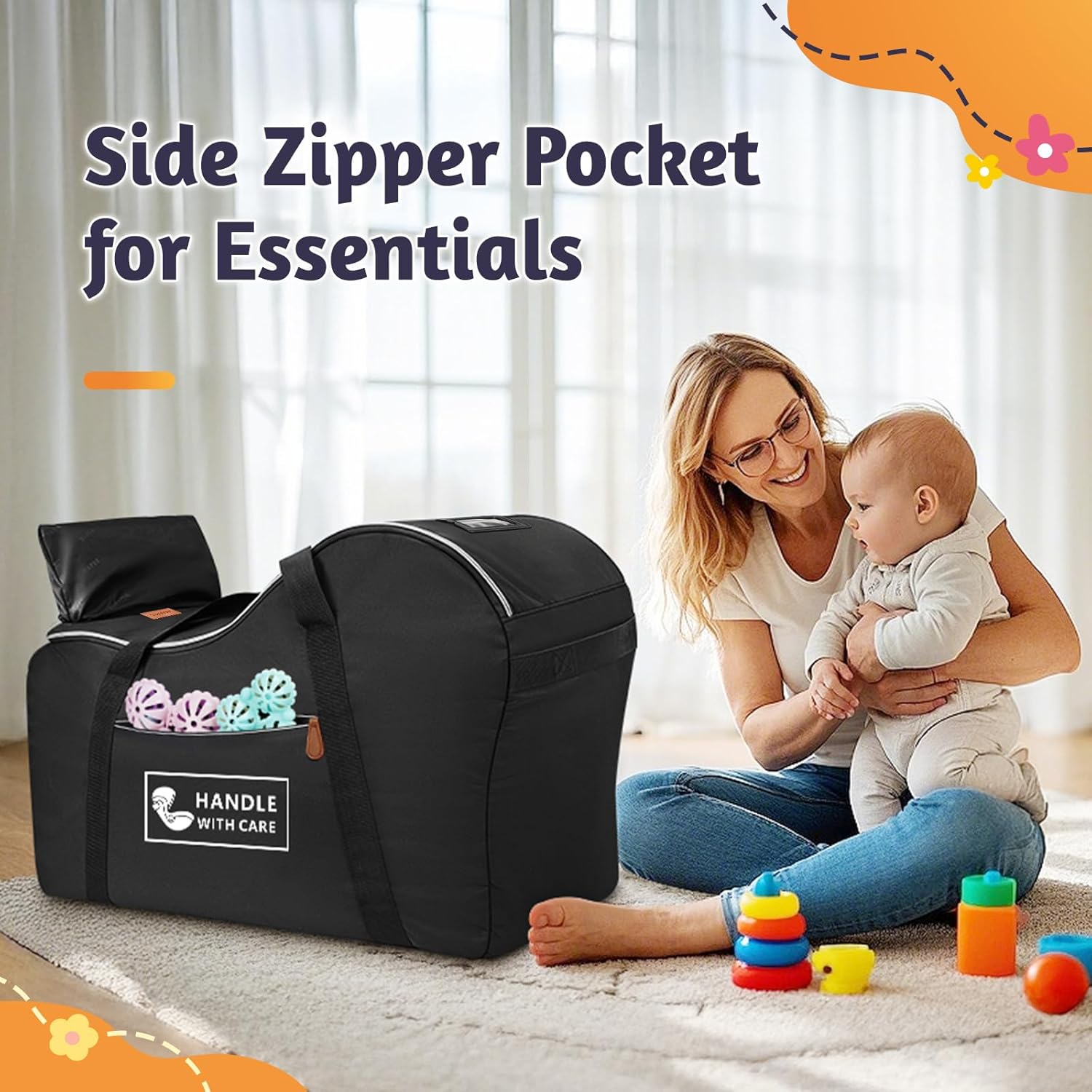 YOREPEK Car Seat Travel Bag Fits Infant Carseat with Anti-Rebound Bar Base, Padded Carseat Bags for Air Travel, Car Seat Airplane Cover with Side Pocket for Baby Essentials, Black