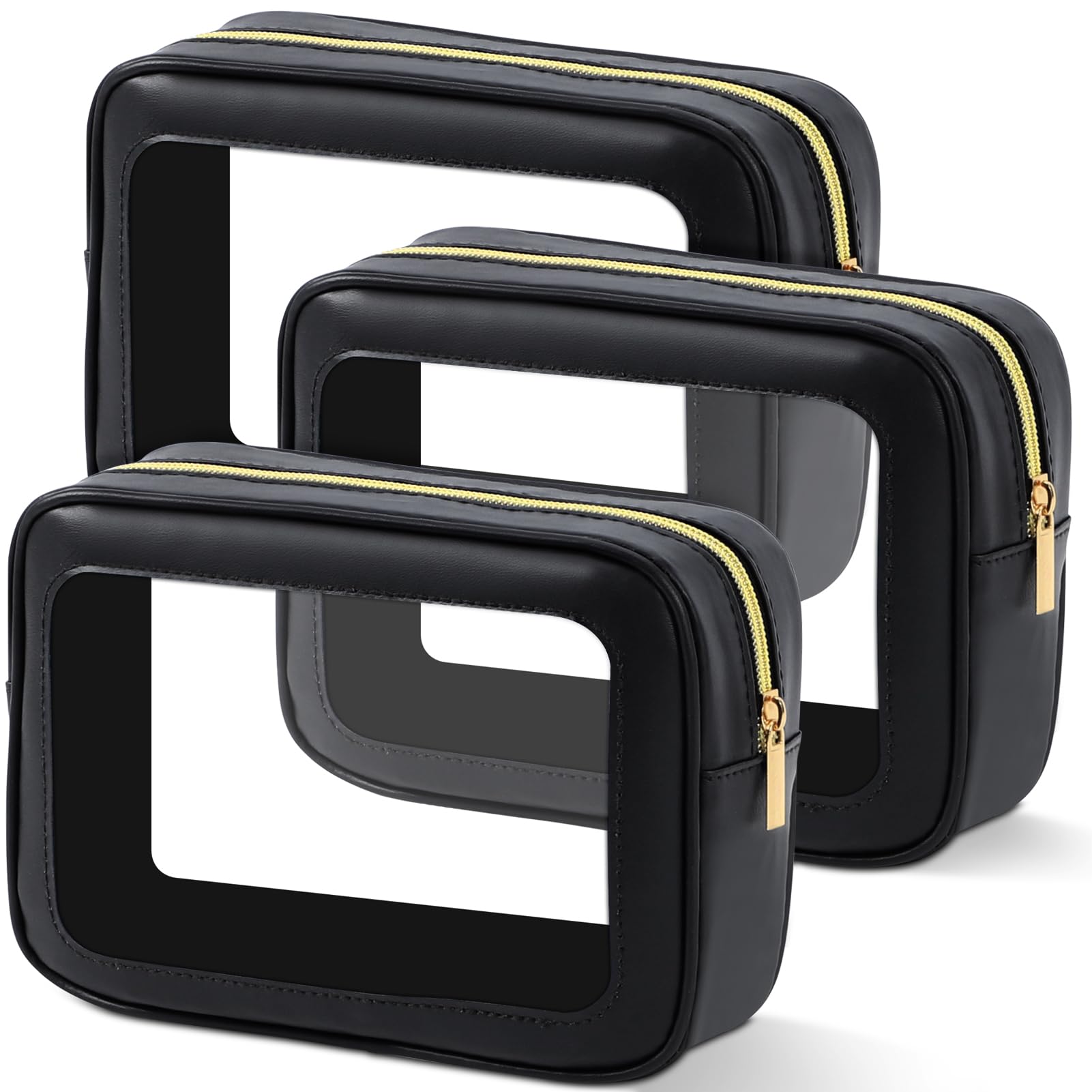 3PCS Clear Toiletry Bag,TSA Approved Travel Makeup Pouch with Zipper for Cosmetics and Toiletries，Diaper Bag Organizer Pouch Set,Women's Purse Organizer and Clear Car Bag