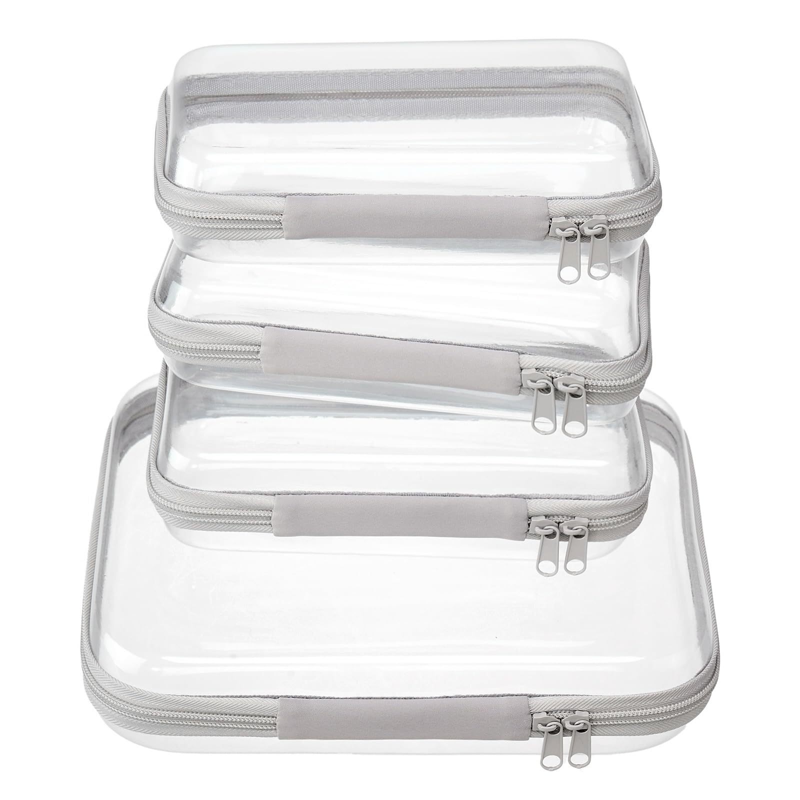 4 pcs Clear Zipper Pouches,Hard Shell Zipper Case, Toiletry Bag for Travel, CLear Diaper Bag, Toiletry Pouch, Travel Organizer, Cosmetic Bag,Toy Storage Bins (M+3S)