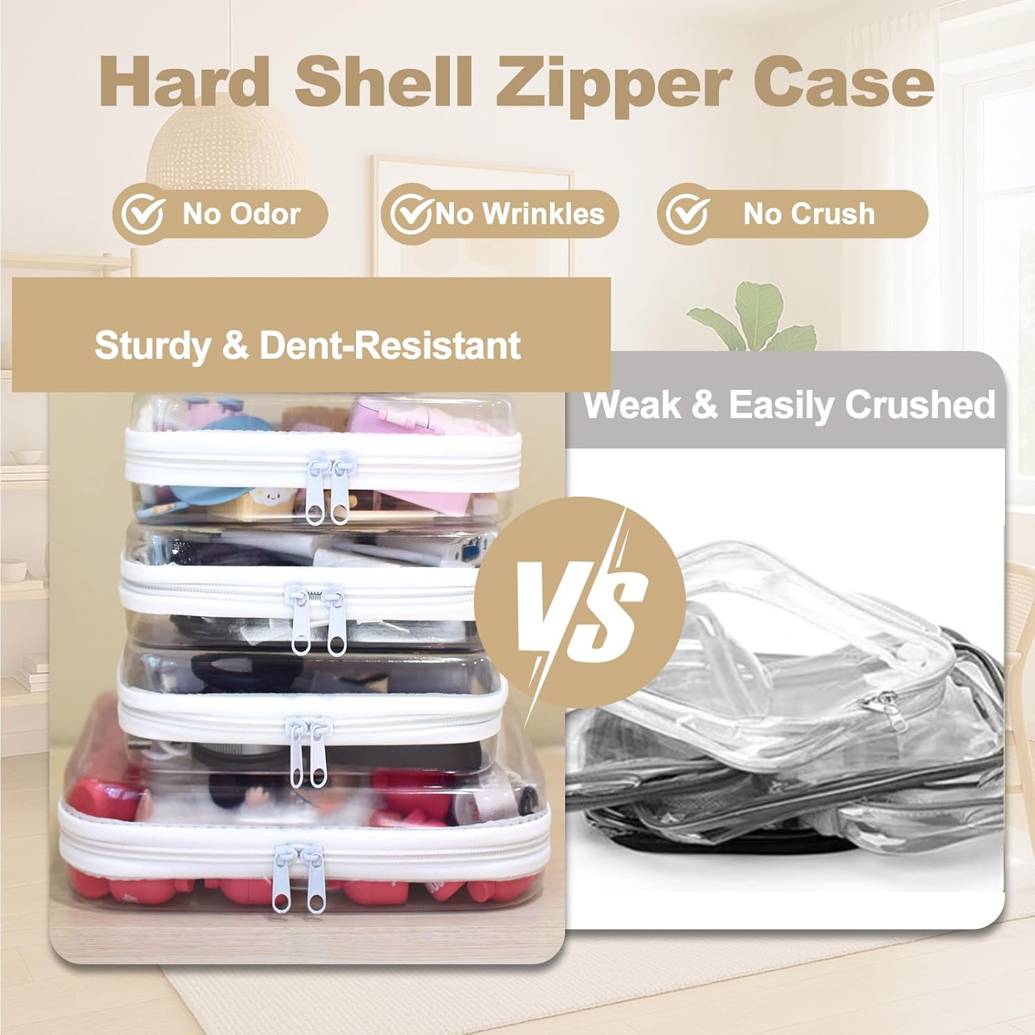 4 pcs Clear Zipper Pouches,Hard Shell Zipper Case, Toiletry Bag for Travel, CLear Diaper Bag, Toiletry Pouch, Travel Organizer, Cosmetic Bag,Toy Storage Bins (M+3S)