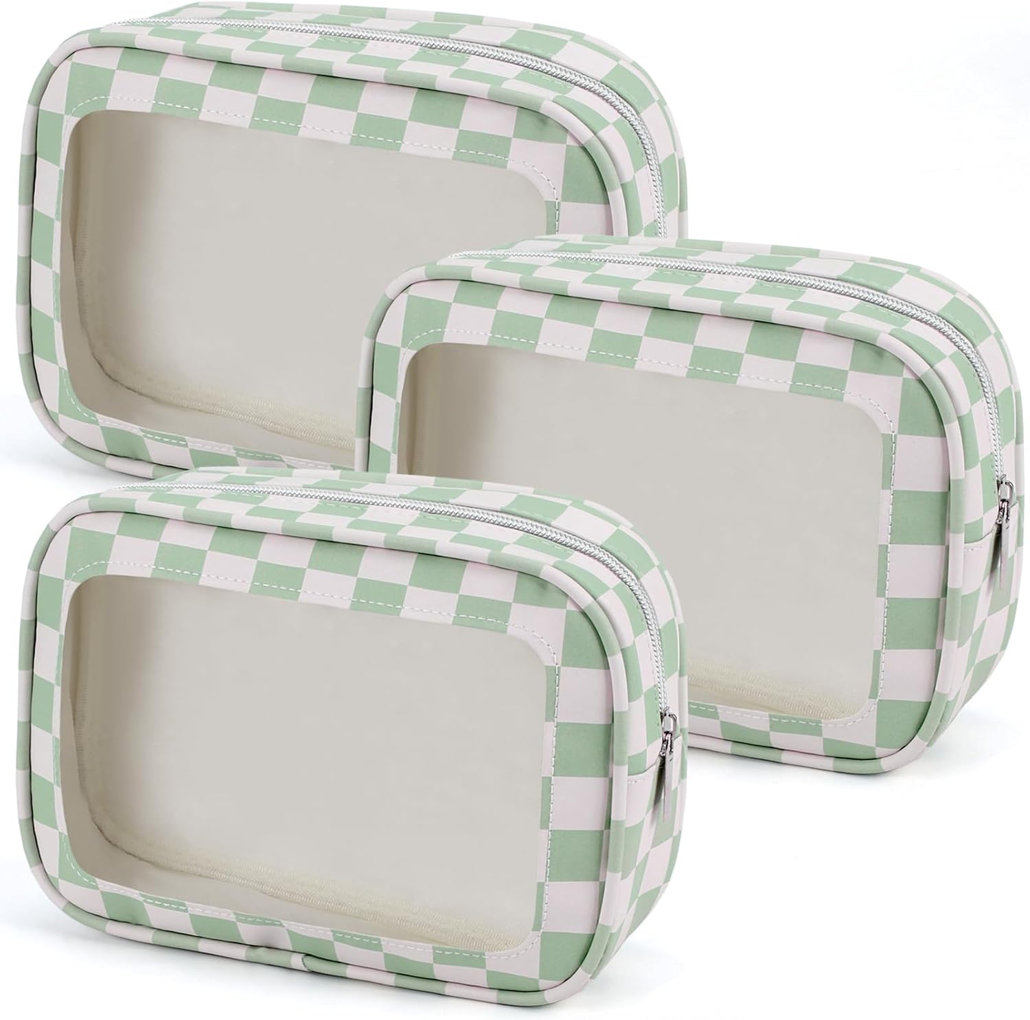 3PCS Clear Toiletry Bag,TSA Approved Travel Makeup Pouch with Zipper for Cosmetics and Toiletries，Diaper Bag Organizer Pouch Set,Women's Purse Organizer and Clear Car Bag