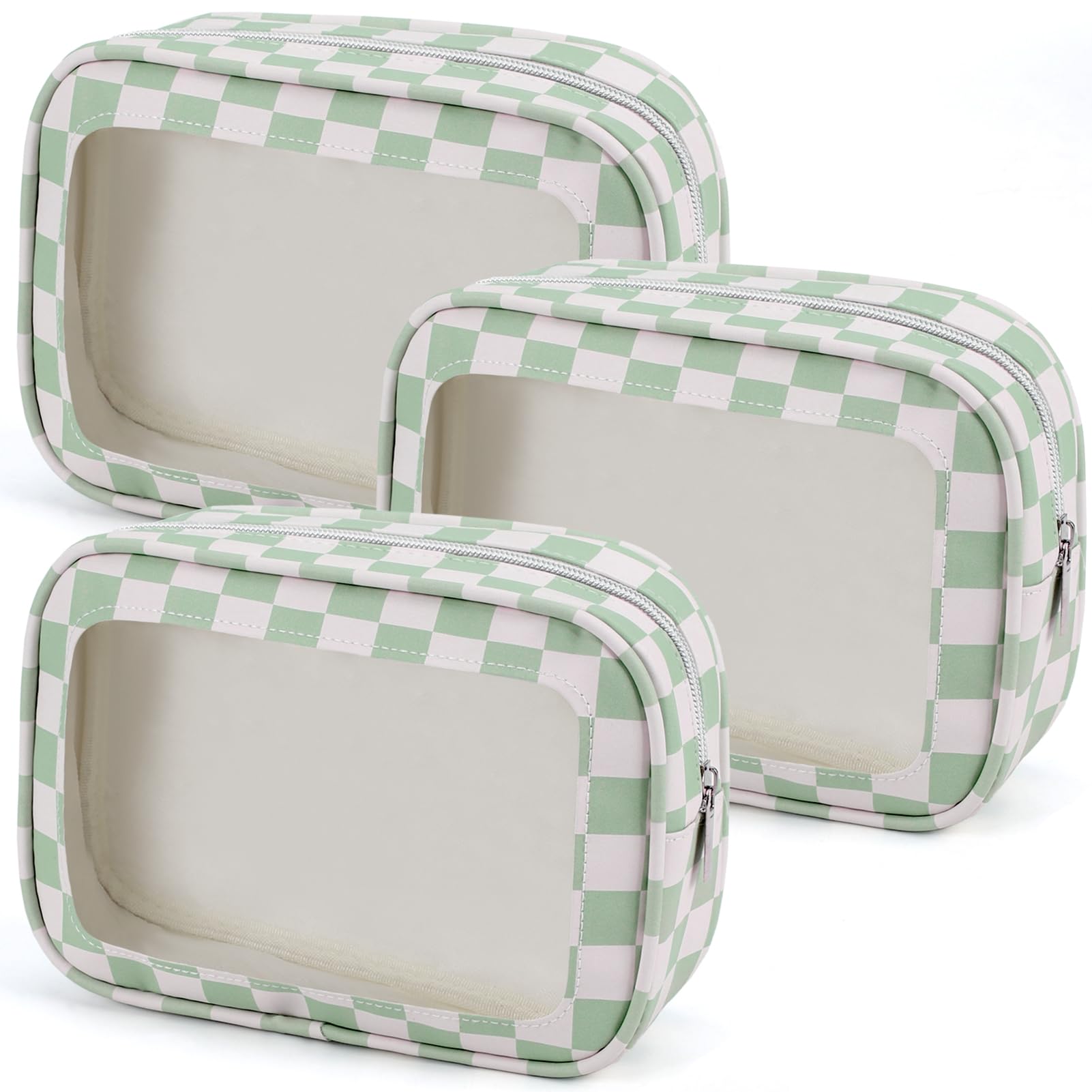 3PCS Clear Toiletry Bag,TSA Approved Travel Makeup Pouch with Zipper for Cosmetics and Toiletries，Diaper Bag Organizer Pouch Set,Women's Purse Organizer and Clear Car Bag