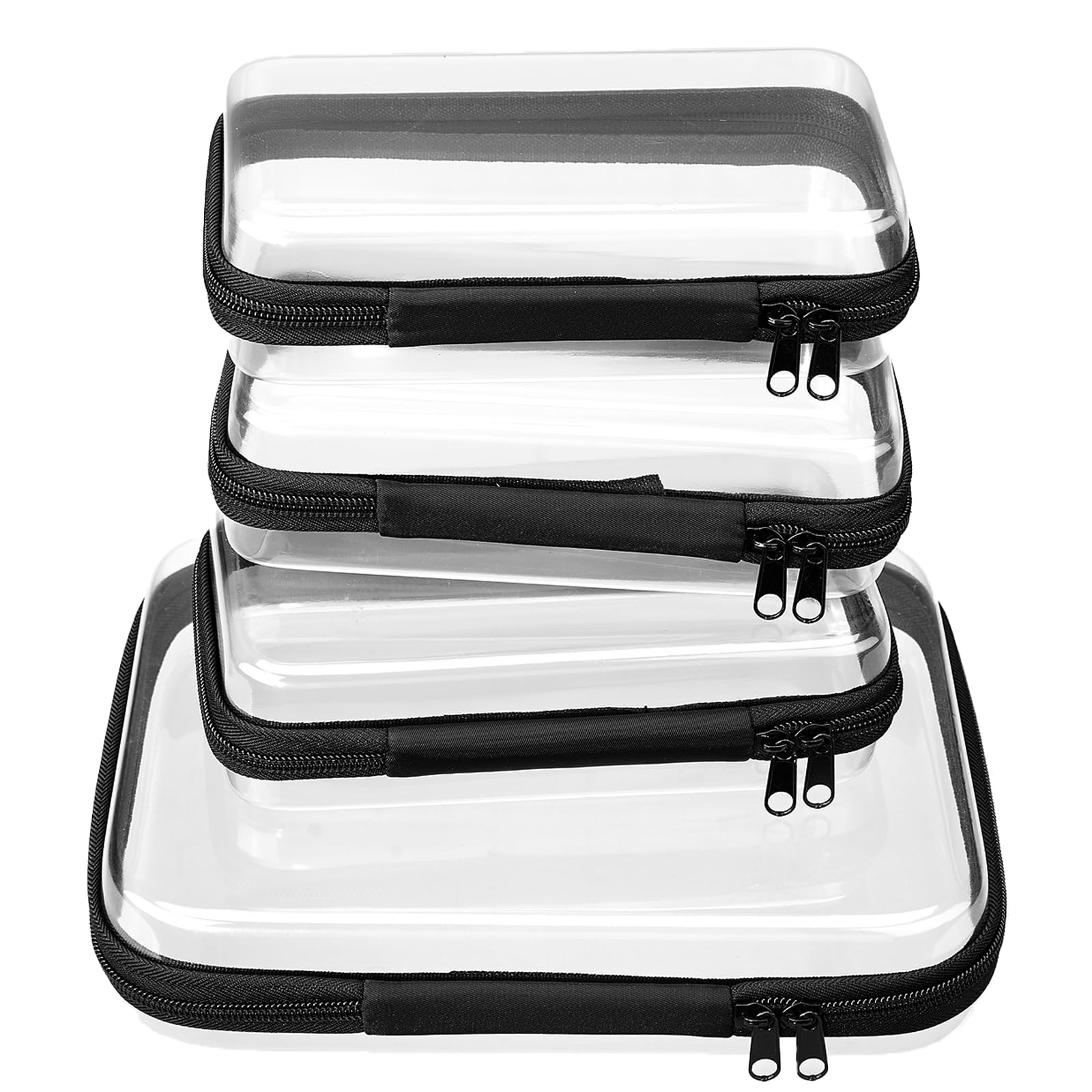 4 pcs Clear Zipper Pouches,Hard Shell Zipper Case, Toiletry Bag for Travel, CLear Diaper Bag, Toiletry Pouch, Travel Organizer, Cosmetic Bag,Toy Storage Bins (M+3S)