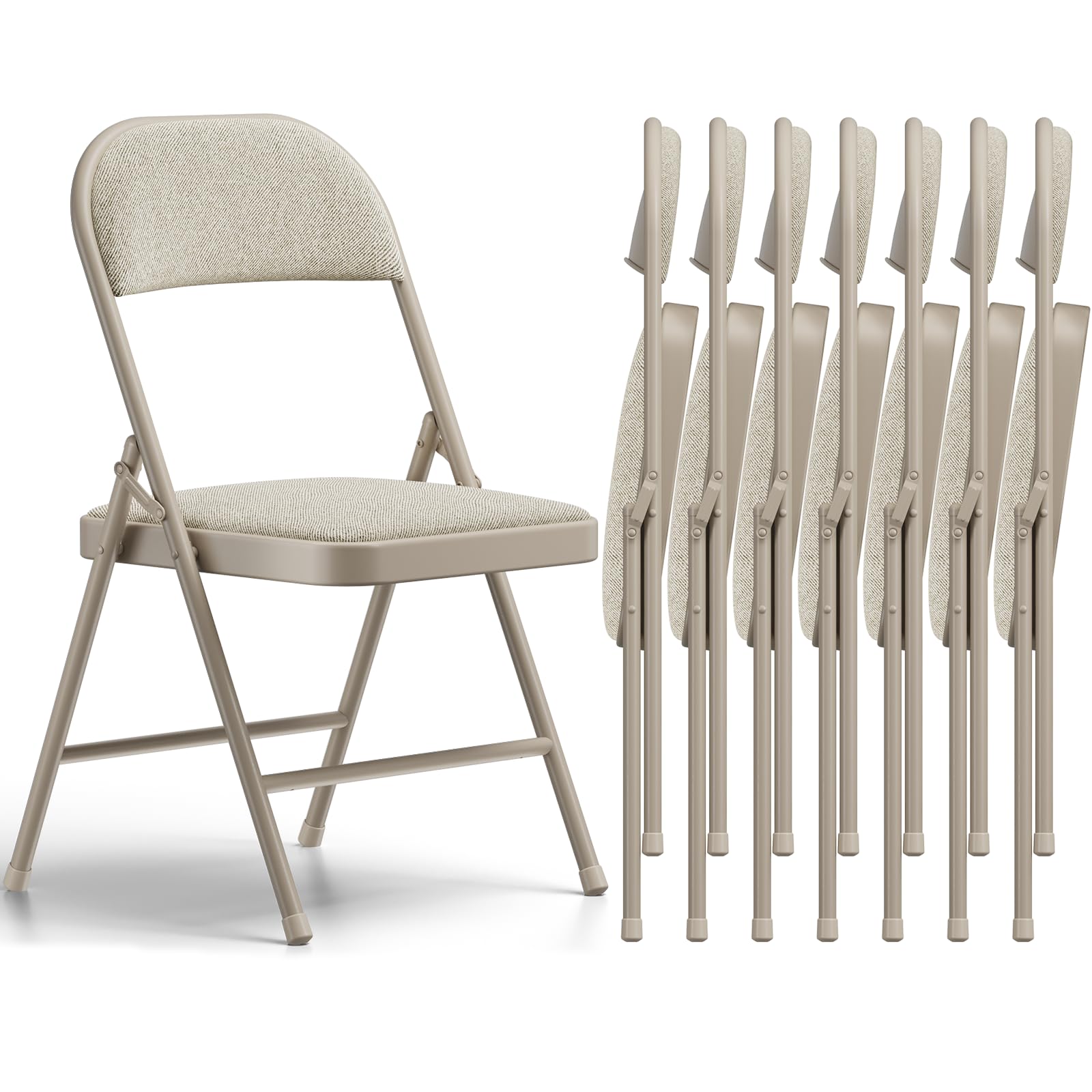 4 Pack Folding Chairs, Fabric Padded Folding Dining Chairs with Cushion Seat & Back, Indoor Outdoor Folding Chair Set for Home Office, Parties, Events, Wedding, Extra Guest Seating