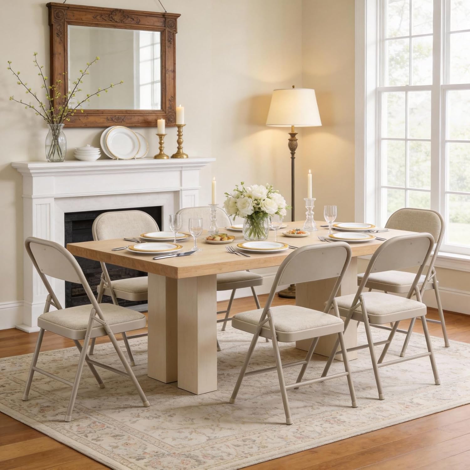 4 Pack Folding Chairs, Fabric Padded Folding Dining Chairs with Cushion Seat & Back, Indoor Outdoor Folding Chair Set for Home Office, Parties, Events, Wedding, Extra Guest Seating