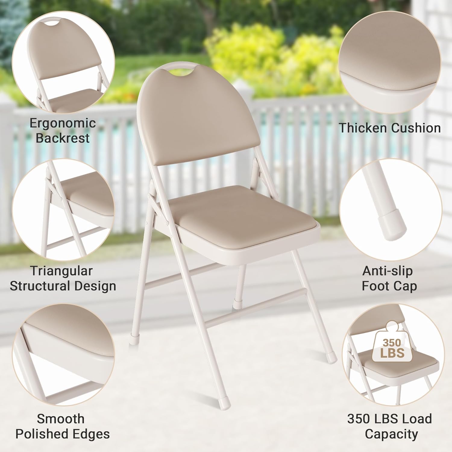 5-Piece Rectangle Folding Table and Chairs Set, Foldable Portable Card Table and Chairs, Scratch & Stain Resistant Tabletop, for Dining Room, Living Room, Office, Camping, Gatherings, Beige