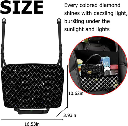 zipelo Bling Car Net Pocket Handbag Holder, Rhinestone Vehicle Backseat Purse Organizer Between Seats, Diamond Hanging Storage Bag Barrier of Pet Kids, Universal Automotive Accessories (Black)