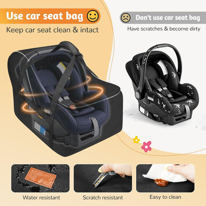 YOREPEK Car Seat Travel Bag Fits Infant Carseat with Anti-Rebound Bar Base, Padded Carseat Bags for Air Travel, Car Seat Airplane Cover with Side Pocket for Baby Essentials, Black