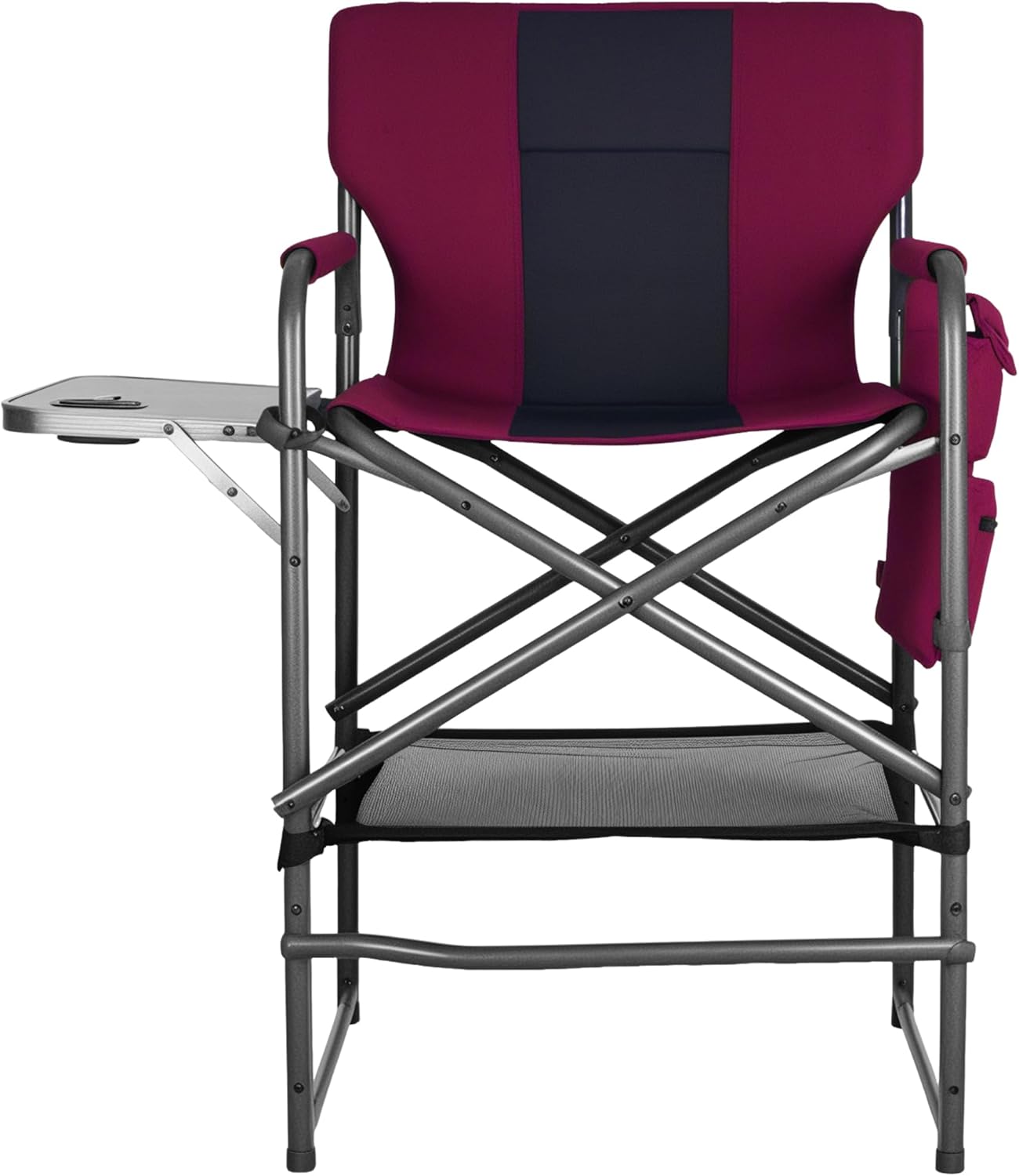 30" Bar Height Director Chair - 400lbs Heavy Duty with Detachable Footrest & Side Table, Portable Foldable Chair for Makeup Artists/Outdoor Events (Wine Red)