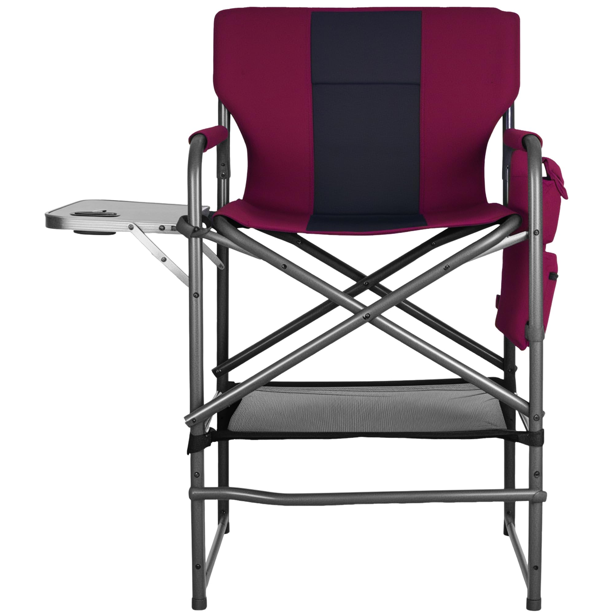 30" Bar Height Director Chair - 400lbs Heavy Duty with Detachable Footrest & Side Table, Portable Foldable Chair for Makeup Artists/Outdoor Events (Wine Red)