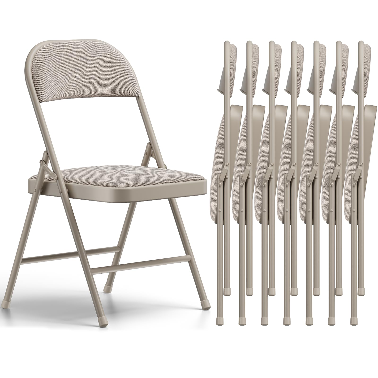 4 Pack Folding Chairs, Fabric Padded Folding Dining Chairs with Cushion Seat & Back, Indoor Outdoor Folding Chair Set for Home Office, Parties, Events, Wedding, Extra Guest Seating