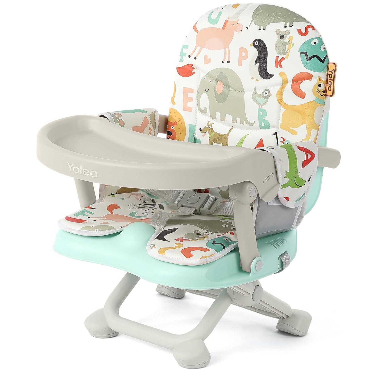 YOLEO Baby High Chair Booster Seat for Dining Table, Foldable High Chairs with Adjustable Heights, Travel Booster Seat with Removable Tray