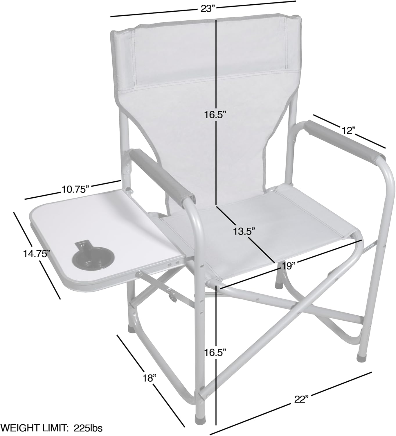 Zenithen Portable Outdoor Director's Folding Chair with Side Table Perfect for Sporting Events, Outdoor Activities, Camping, Patio Furniture, and Relaxing, Light Grey