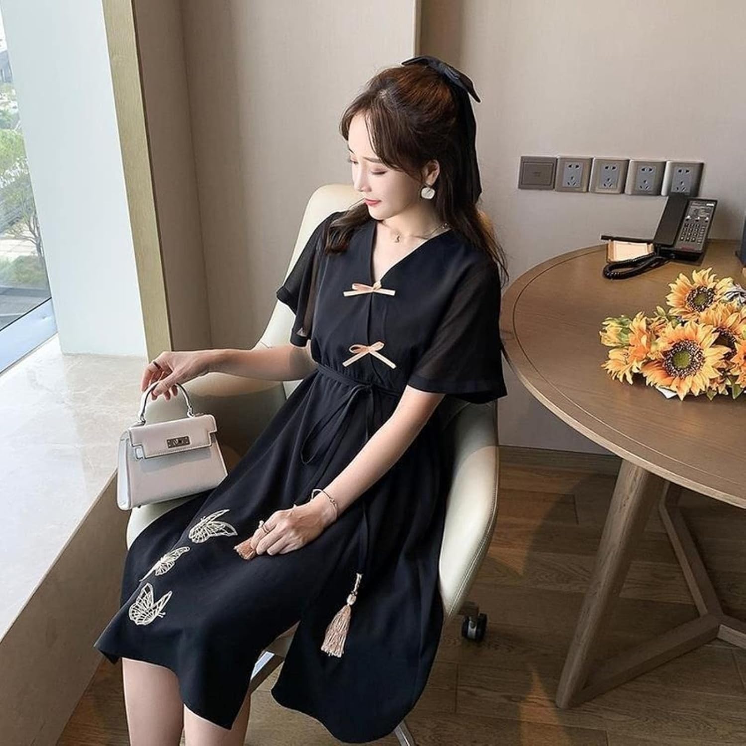 Vintage Black Dress Chinese Style Harajuku Casual Summer Vestido Women Clothing Midi Party Robe Femme Elegant Clothes