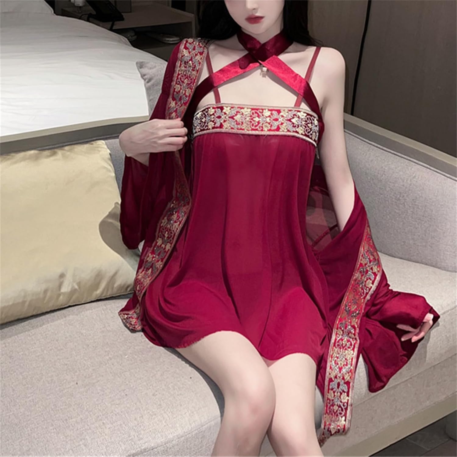 Plus Size Lingerie Kimono Costume Japanese Satin Bathrobe Sleepwear Retro Hanfu Cheongsam Dress Cosplay Costumes