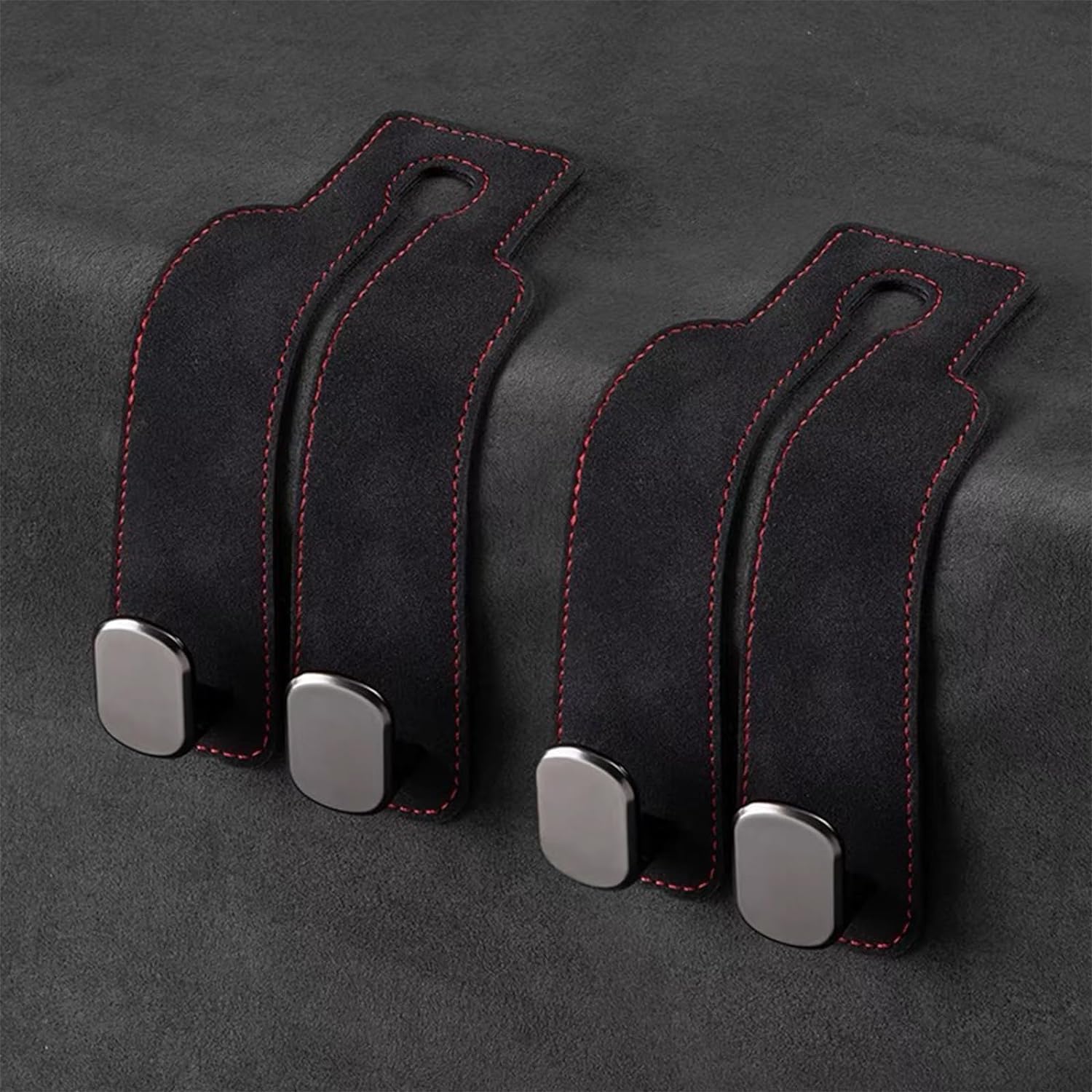 2 Pack Car Hooks for Headrest, Headrest Hooks Car Purse Hook Car Seat Back Storage Hook Premium Leather Car Seat Holder for Headrest Purses and Bags (Black)