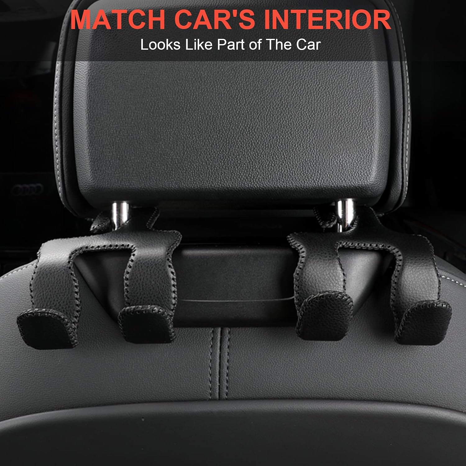 【2021 Upgraded】 Car Purse Hook, 2 in 1 Car Seat Headrest Hooks Durable Hanger Storage Holder Leather Organizer for Hanging Grocery Bags, 1 Pack, Black