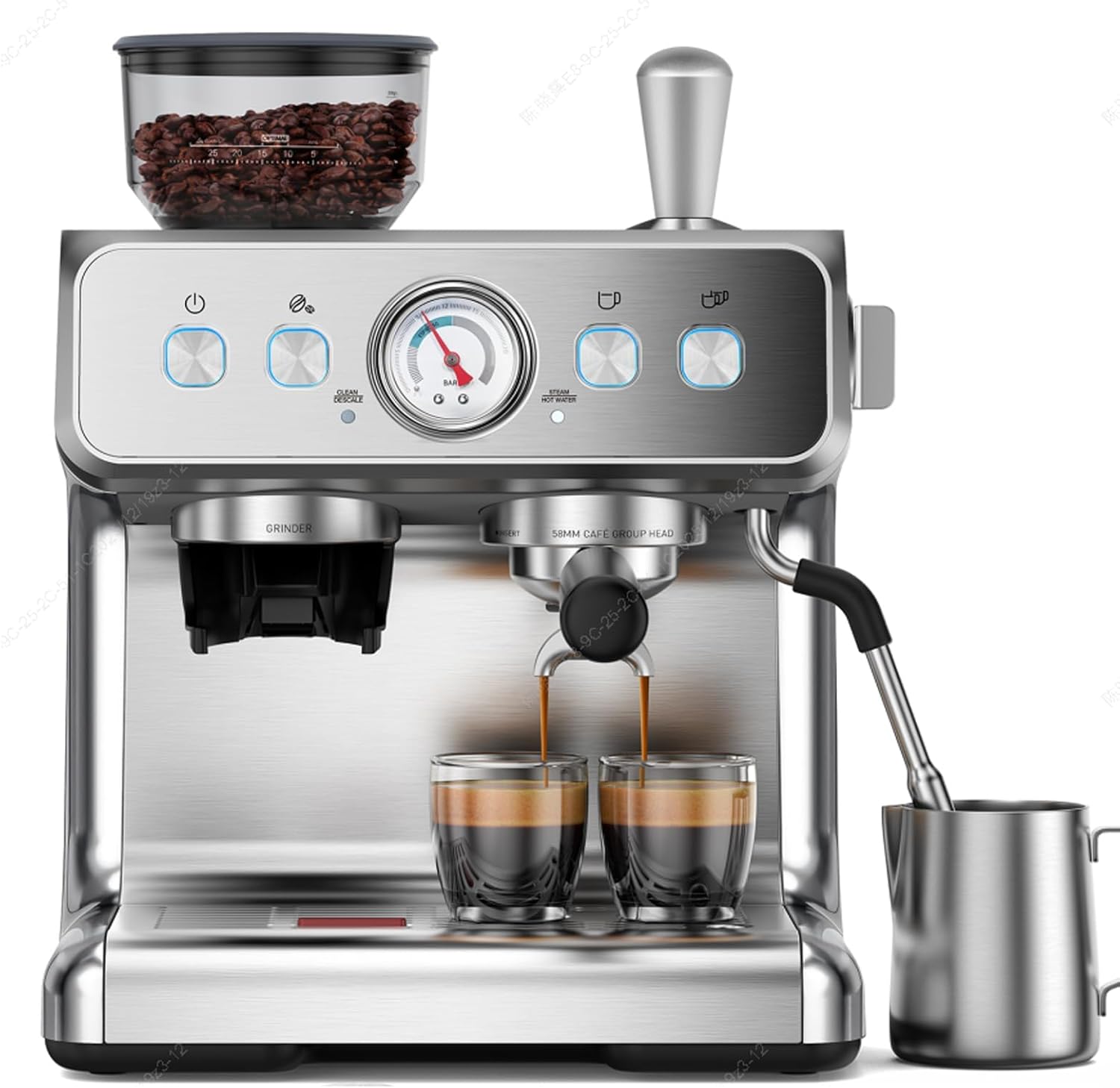 20 Bar Espresso Machine with Grinder & Milk Frother, 58mm Expresso Coffee machines, Stainless Steel Coffee Maker for Cappuccino and Latte, Perfect for Home and Café Use-Single Boiler