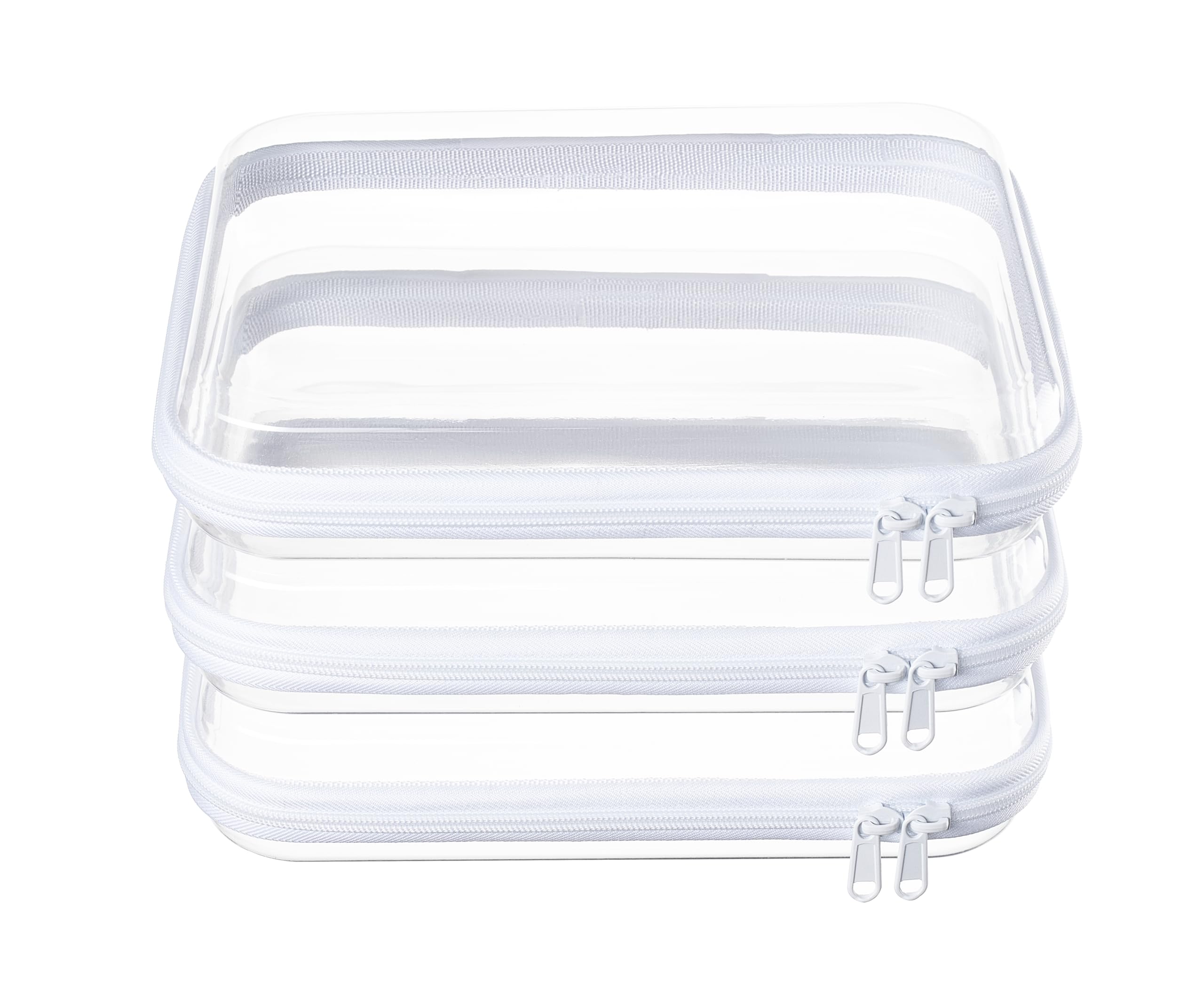 4 pcs Clear Zipper Pouches,Hard Shell Zipper Case, Toiletry Bag for Travel, CLear Diaper Bag, Toiletry Pouch, Travel Organizer, Cosmetic Bag,Toy Storage Bins (M+3S)