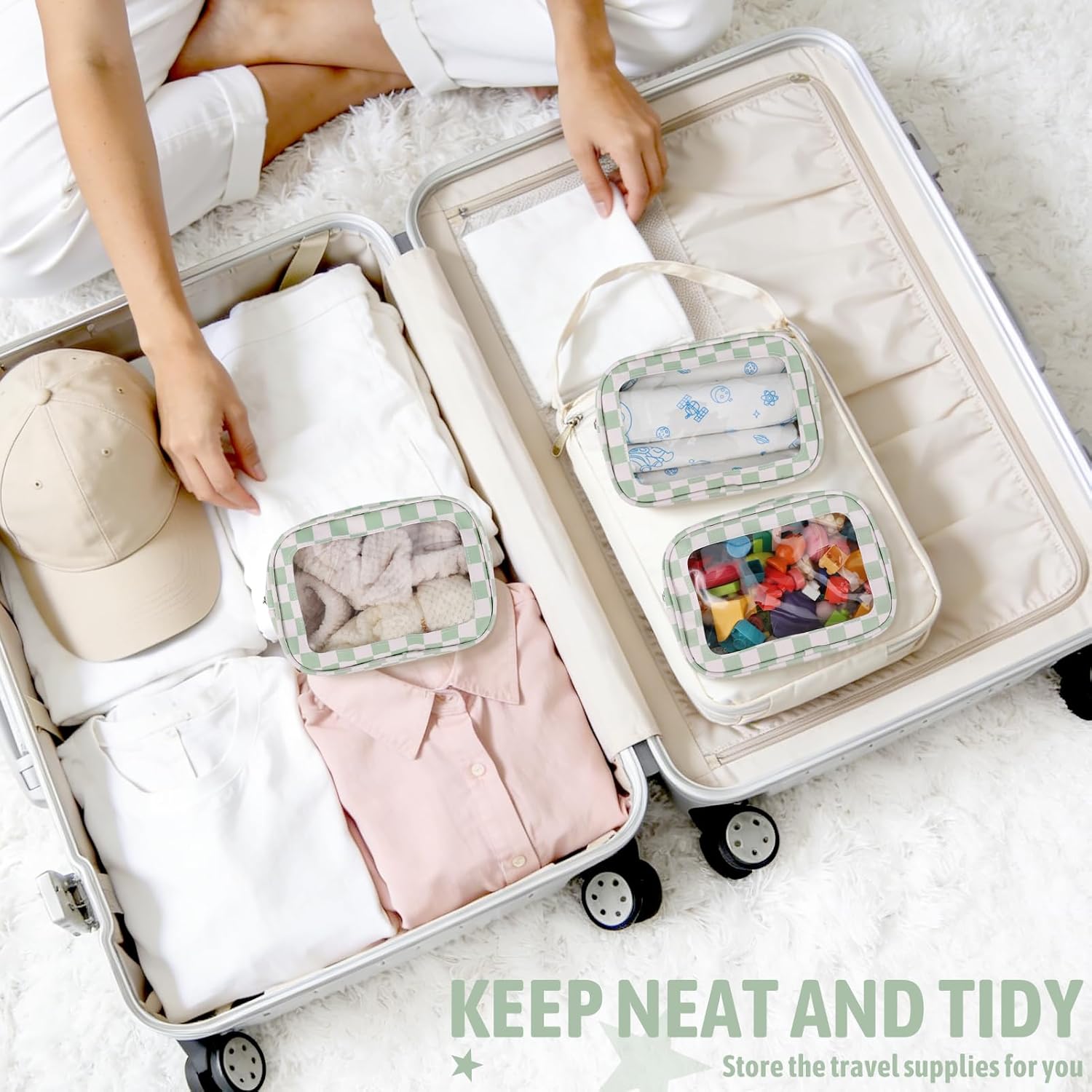 3PCS Clear Toiletry Bag,TSA Approved Travel Makeup Pouch with Zipper for Cosmetics and Toiletries，Diaper Bag Organizer Pouch Set,Women's Purse Organizer and Clear Car Bag