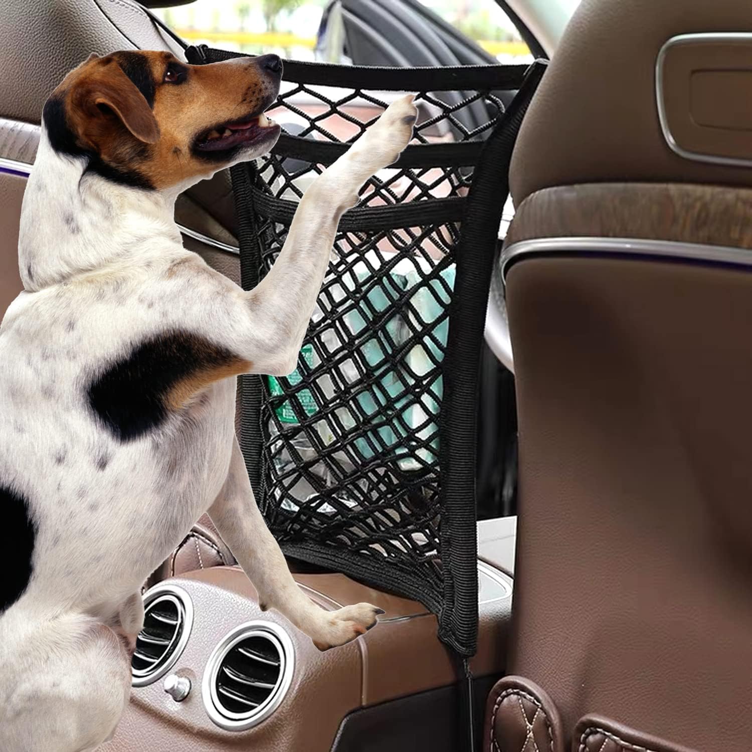 3-Layer Car Mesh Organizer, Seat Back Net Bag, Barrier of Backseat Pet Kids, Cargo Tissue Purse Holder, Driver Storage Netting Pouch（Upgrade Stretch Length）