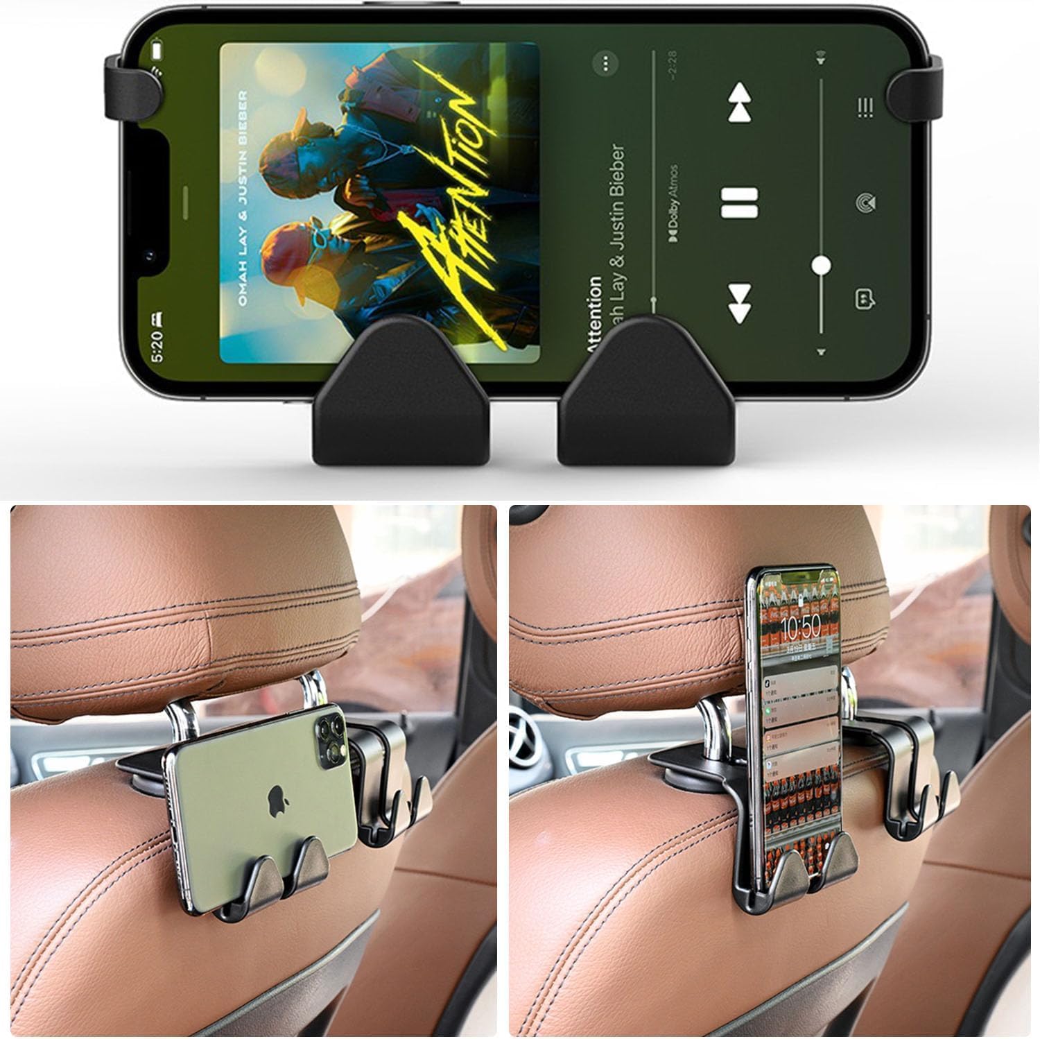 4 Pack Metal Purse Hook for Car, Universal Auto Seat Headrest Hook Hangers Organizer for Car Handbag Clothes Coats Grocery Bags