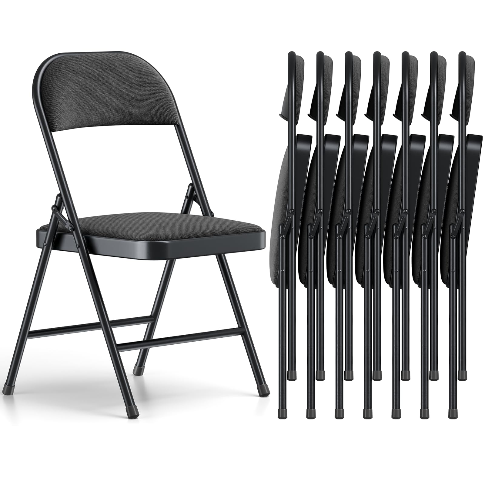 4 Pack Folding Chairs, Fabric Padded Folding Dining Chairs with Cushion Seat & Back, Indoor Outdoor Folding Chair Set for Home Office, Parties, Events, Wedding, Extra Guest Seating