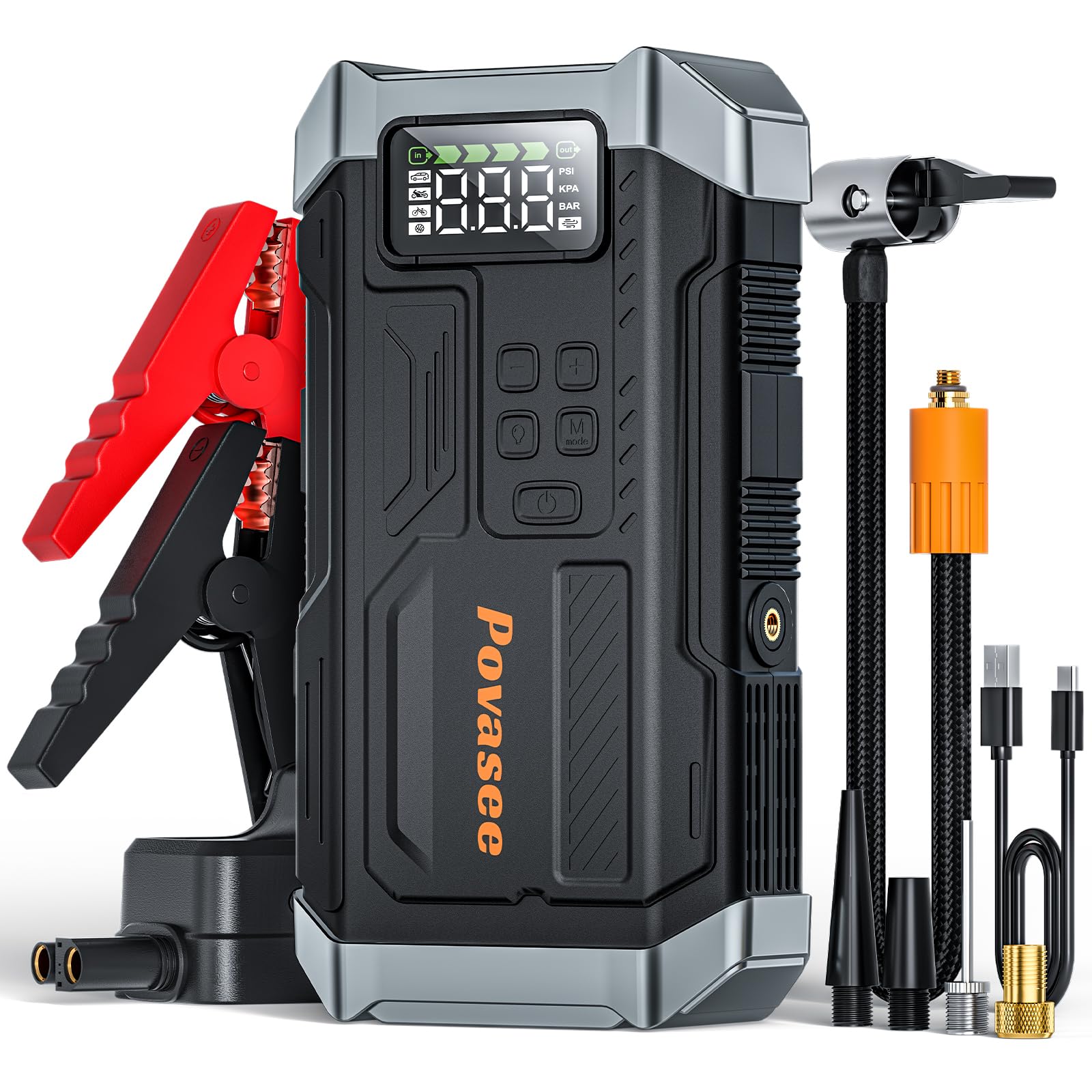 [2026NEW Model] 5000A Jump Starter with Air Compressor,Car Jumper Starter Portable with 150PSI Tire Inflator 12V Jump Box with LCD Display,Flashlight,Storage Case (Up 9L Gas/8L Diesel Engine