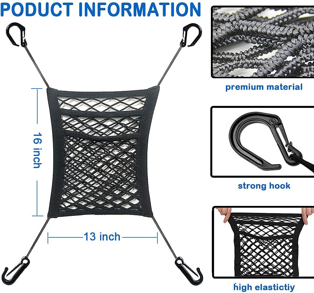 3-Layer Car Mesh Organizer, Seat Back Net Bag, Barrier of Backseat Pet Kids, Cargo Tissue Purse Holder, Driver Storage Netting Pouch（Upgrade Stretch Length）