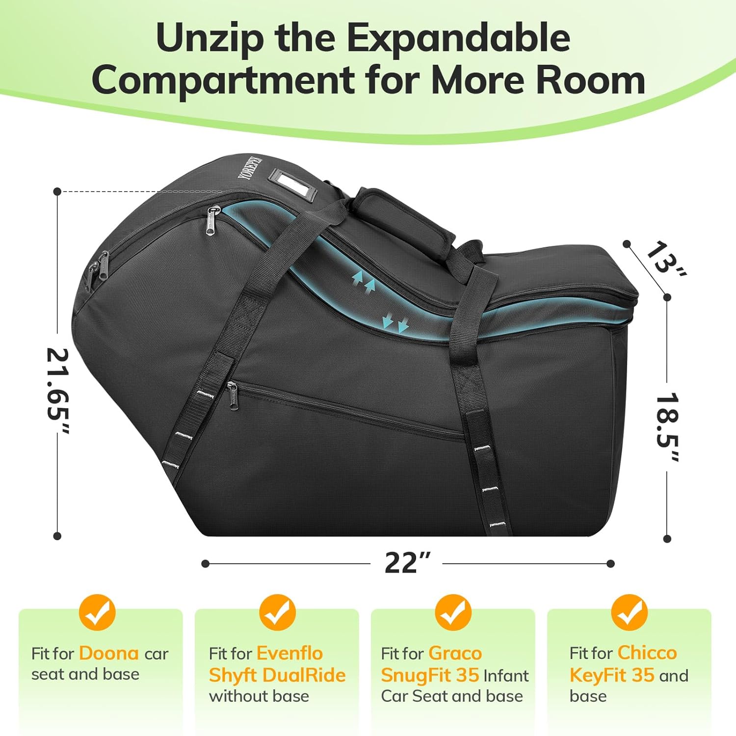 YOREPEK Extendable Infant Car Seat Travel Bag, Fit for Doona, Nuna Pipa, Graco SnugRide 35, UPPAbaby Mesa, Chicco Keyfit 30, Padded Carseat Bags for Air Travel, Car Seat Cover with Storage Bag