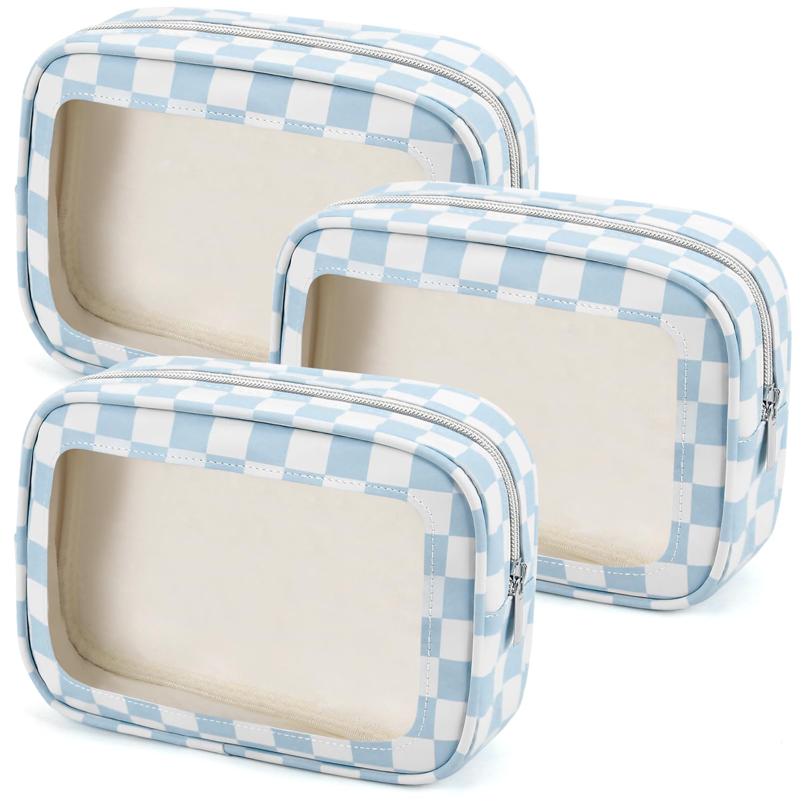 3PCS Clear Toiletry Bag,TSA Approved Travel Makeup Pouch with Zipper for Cosmetics and Toiletries，Diaper Bag Organizer Pouch Set,Women's Purse Organizer and Clear Car Bag