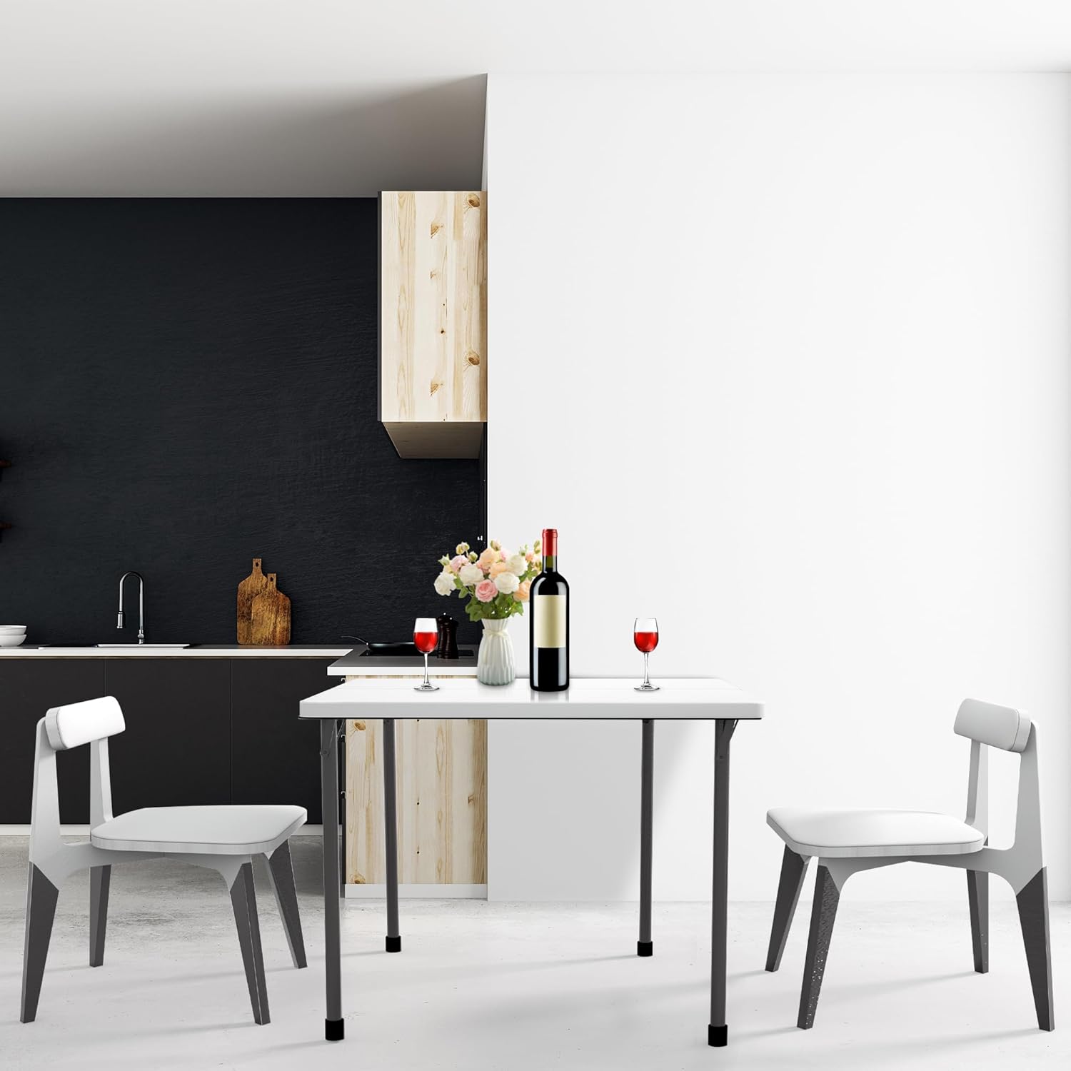 34" Folding Table, Portable Square Folding Card Table with Collapsible Legs & Carrying Handle, Plastic Tables for Camping,Picnic, Office, Party, White