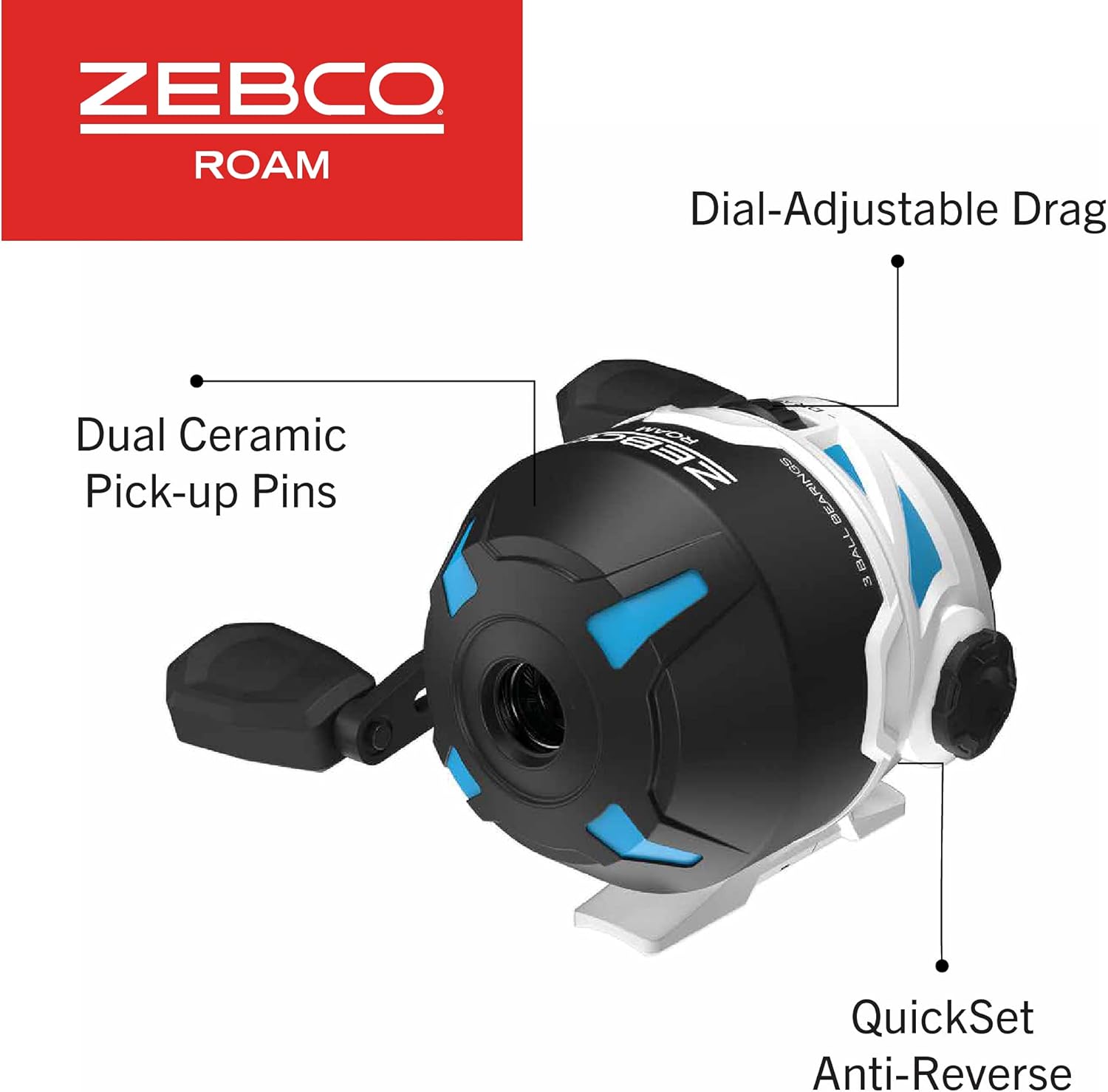 Zebco Roam Spincast Reel and Fishing Rod Combo, 6-Foot 2-Piece Fiberglass Fishing Pole with ComfortGrip Handle, Quickset Anti-Reverse Fishing Reel, Pre-Spooled with 10-Pound Zebco Line