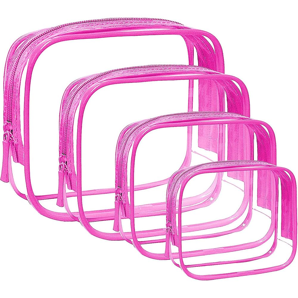 4 Pack Clear Makeup Bags, TSA Approved Toiletry Bag Car Organizer Travel Cosmetic Case Portable Travel Essentials Bags for Toiletries Clear Summer Beach Bag Carry on Airport Airline Compliant Bag