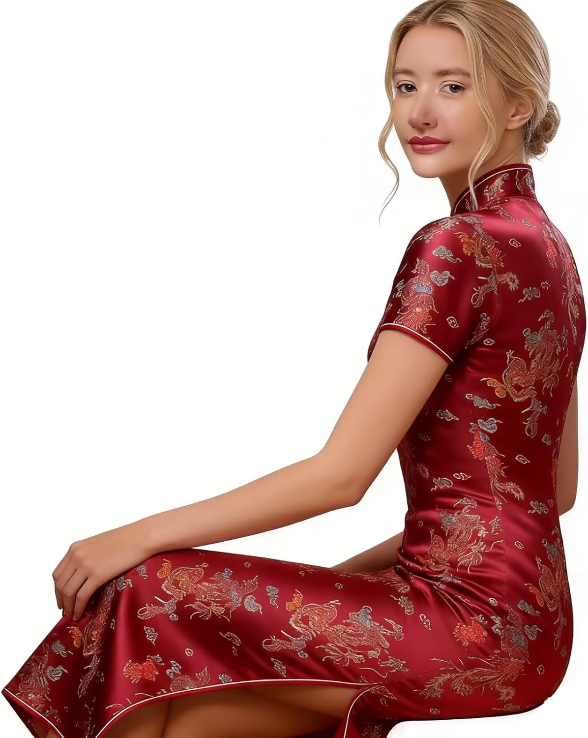 Chinese Women's Cheongsam Qipao Dress Slim Bodycon Exotic Long Split Dresses Wedding Costumes Gown Vintage Lunar New Year