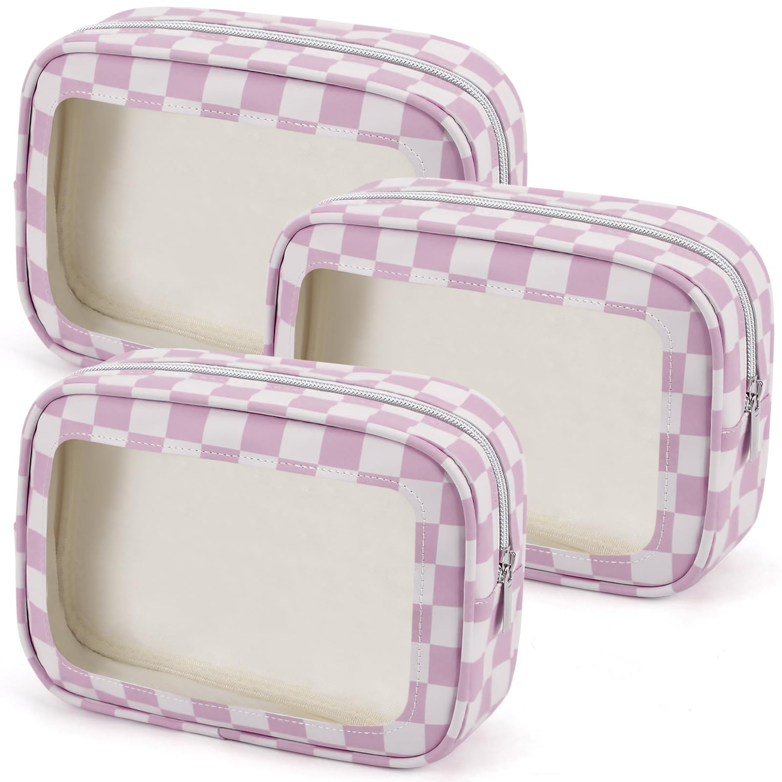 3PCS Clear Toiletry Bag,TSA Approved Travel Makeup Pouch with Zipper for Cosmetics and Toiletries，Diaper Bag Organizer Pouch Set,Women's Purse Organizer and Clear Car Bag