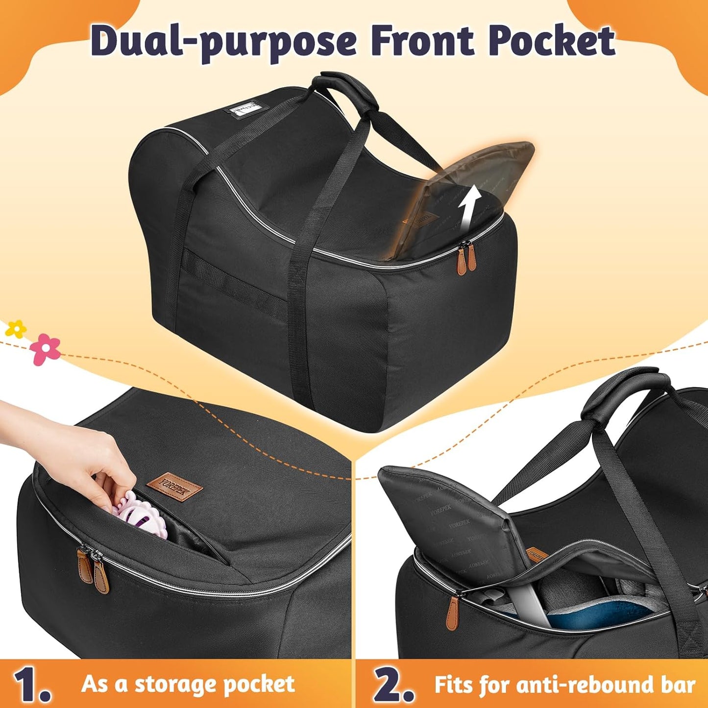 YOREPEK Car Seat Travel Bag Fits Infant Carseat with Anti-Rebound Bar Base, Padded Carseat Bags for Air Travel, Car Seat Airplane Cover with Side Pocket for Baby Essentials, Black