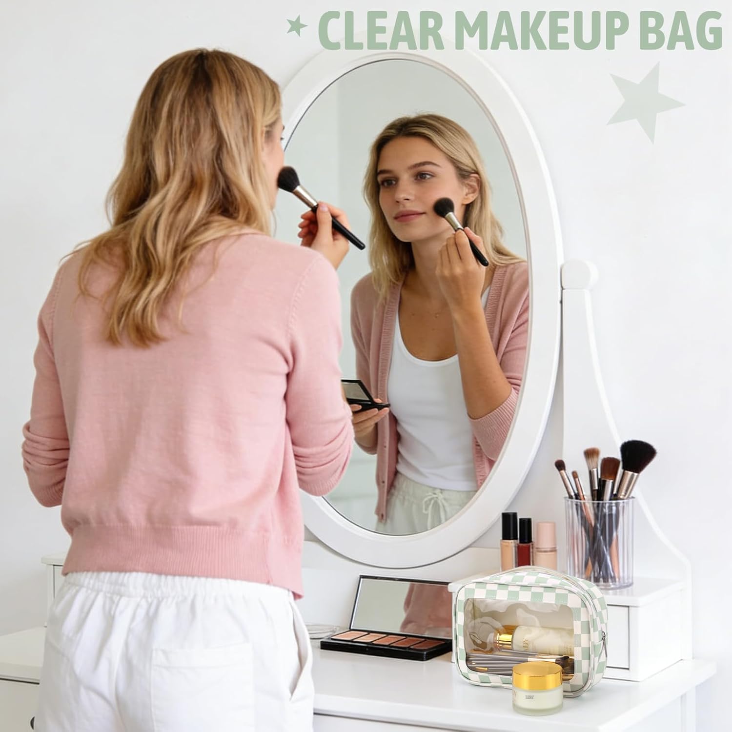 3PCS Clear Toiletry Bag,TSA Approved Travel Makeup Pouch with Zipper for Cosmetics and Toiletries，Diaper Bag Organizer Pouch Set,Women's Purse Organizer and Clear Car Bag