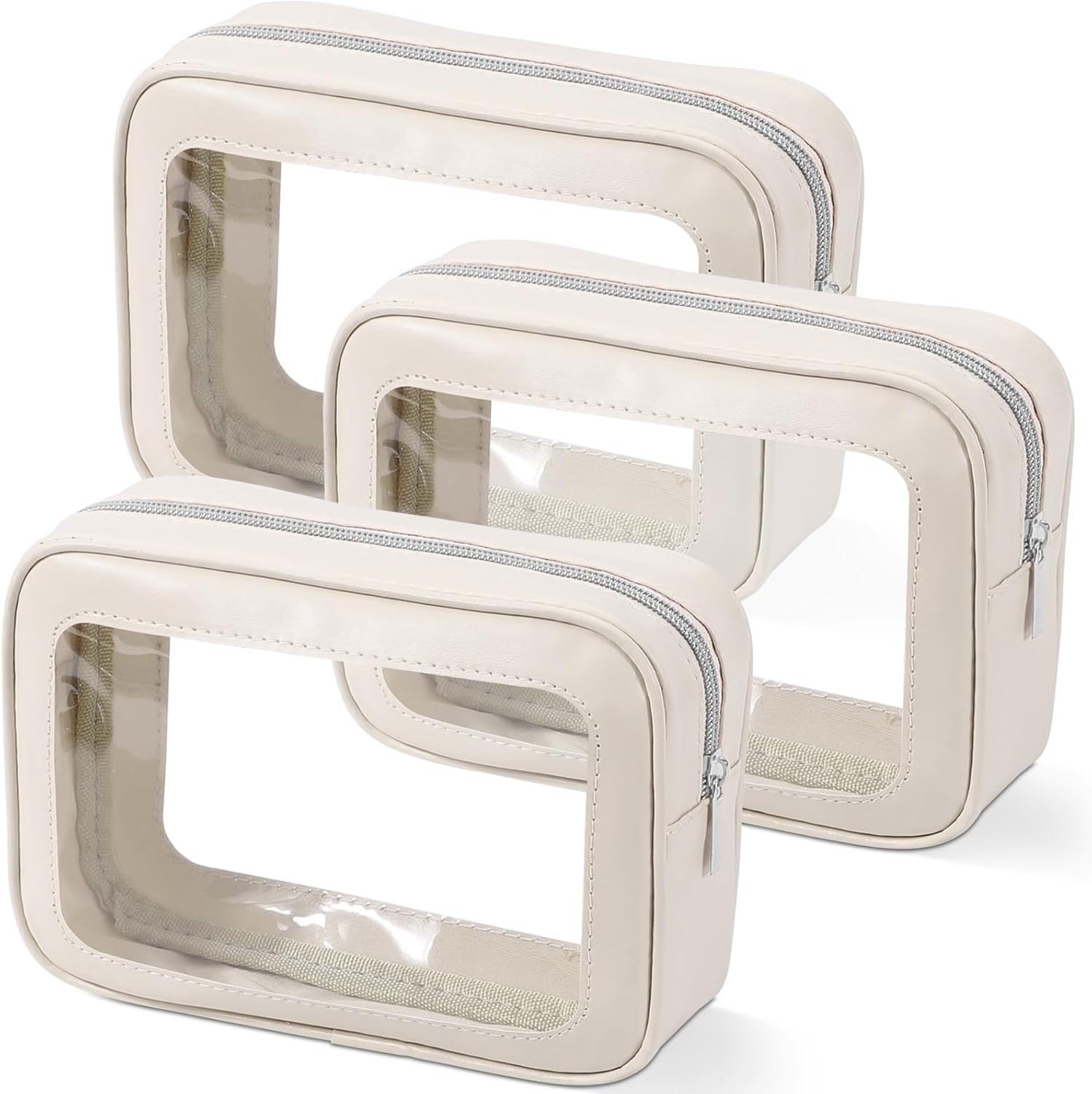 3PCS Clear Toiletry Bag,TSA Approved Travel Makeup Pouch with Zipper for Cosmetics and Toiletries，Diaper Bag Organizer Pouch Set,Women's Purse Organizer and Clear Car Bag