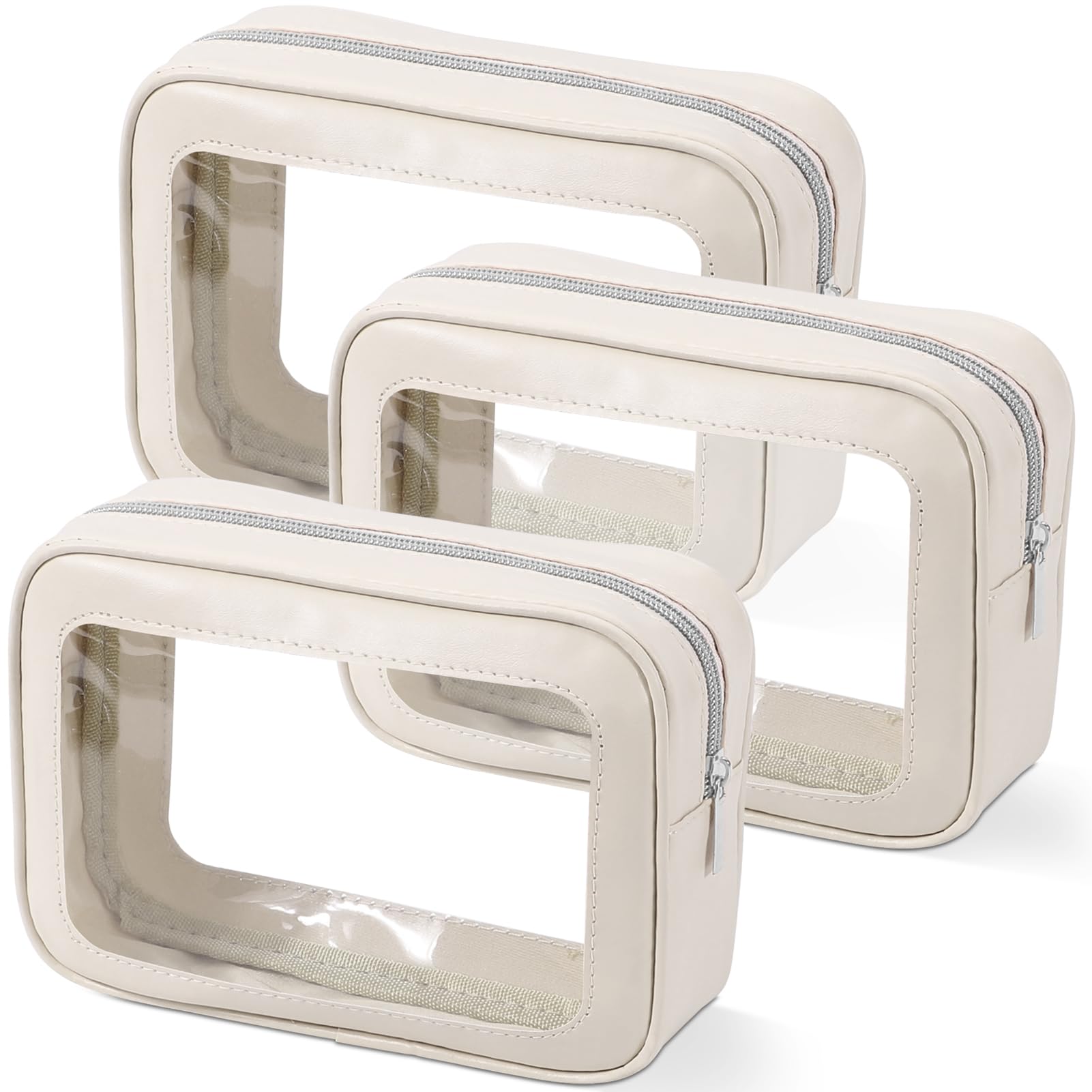 3PCS Clear Toiletry Bag,TSA Approved Travel Makeup Pouch with Zipper for Cosmetics and Toiletries，Diaper Bag Organizer Pouch Set,Women's Purse Organizer and Clear Car Bag