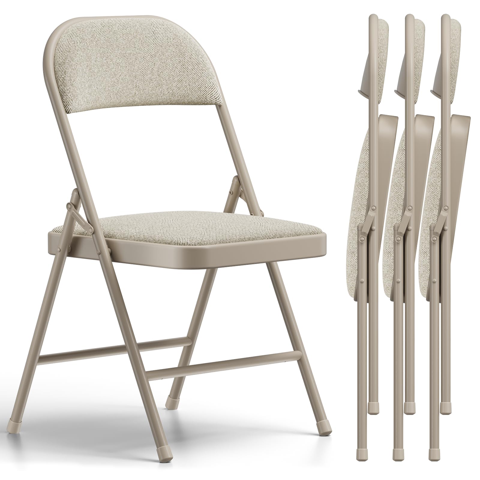 4 Pack Folding Chairs, Fabric Padded Folding Dining Chairs with Cushion Seat & Back, Indoor Outdoor Folding Chair Set for Home Office, Parties, Events, Wedding, Extra Guest Seating