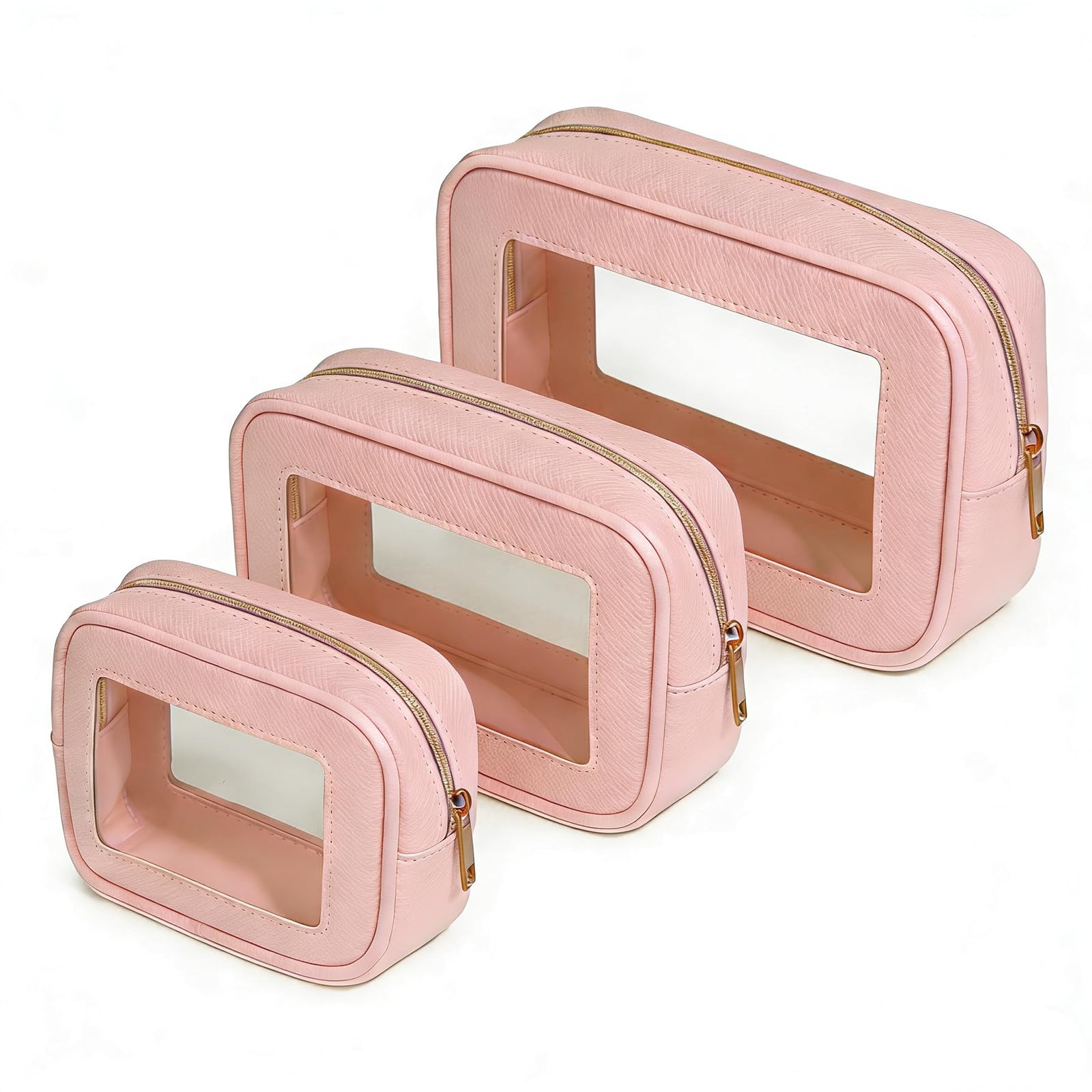 3Pcs Clear Makeup Bag Set for Women, Waterproof Travel Clear Makeup Bag Small Toiletry Bag Skincare Pouch Portable Travel Cosmetic Bag with Zipper Compact Car Organizer Bag for Essentials (Black Set)