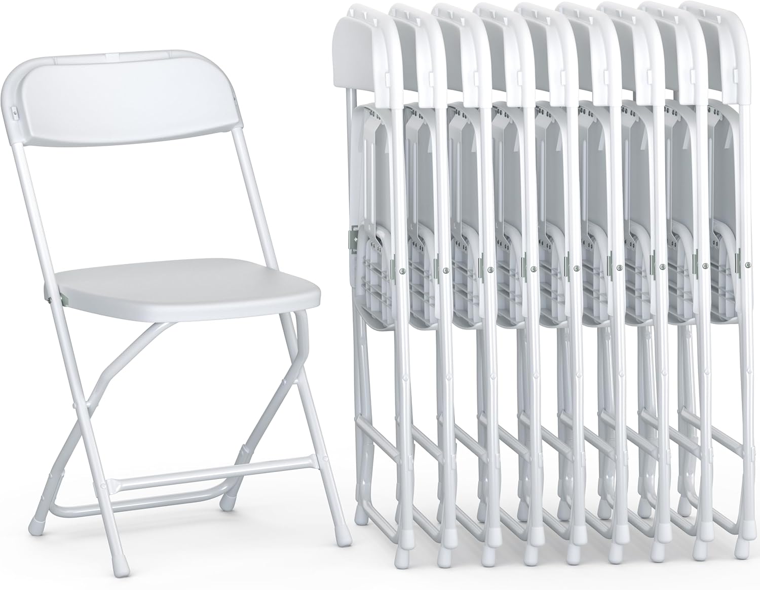 10 Pack Foldable Plastic Chair | Folding & Stackable | 350 lbs Capacity Steel Frame Seats for Indoor Outdoor | Commercial Use Events Wedding Party Bulk Picnic Kitchen Dining - White