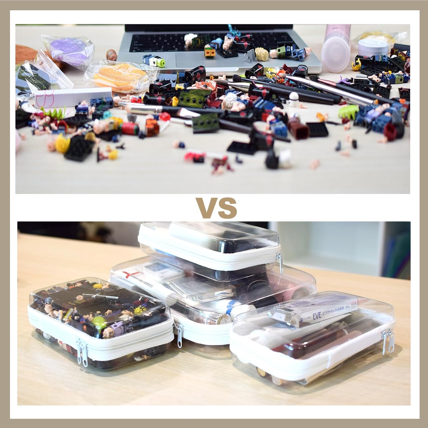 4 pcs Clear Zipper Pouches,Hard Shell Zipper Case, Toiletry Bag for Travel, CLear Diaper Bag, Toiletry Pouch, Travel Organizer, Cosmetic Bag,Toy Storage Bins (M+3S)