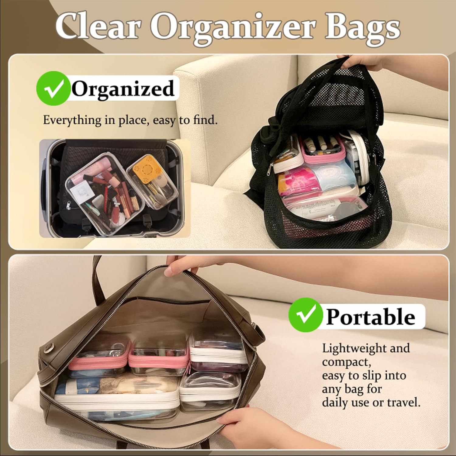 4 pcs Clear Zipper Pouches,Hard Shell Zipper Case, Toiletry Bag for Travel, CLear Diaper Bag, Toiletry Pouch, Travel Organizer, Cosmetic Bag,Toy Storage Bins (M+3S)