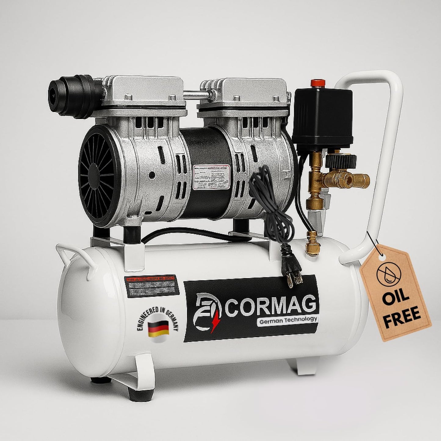 6.3 Gallon Ultra Quiet Air Compressor, 2HP 3.35 CFM@ 90PSI Pressure | 2800 RPM Oil-Free Portable Steel Tank filled in 60s, 60dB Quiet Compressor for Airbrush, Tire Inflation & Tools, 110V/60hz