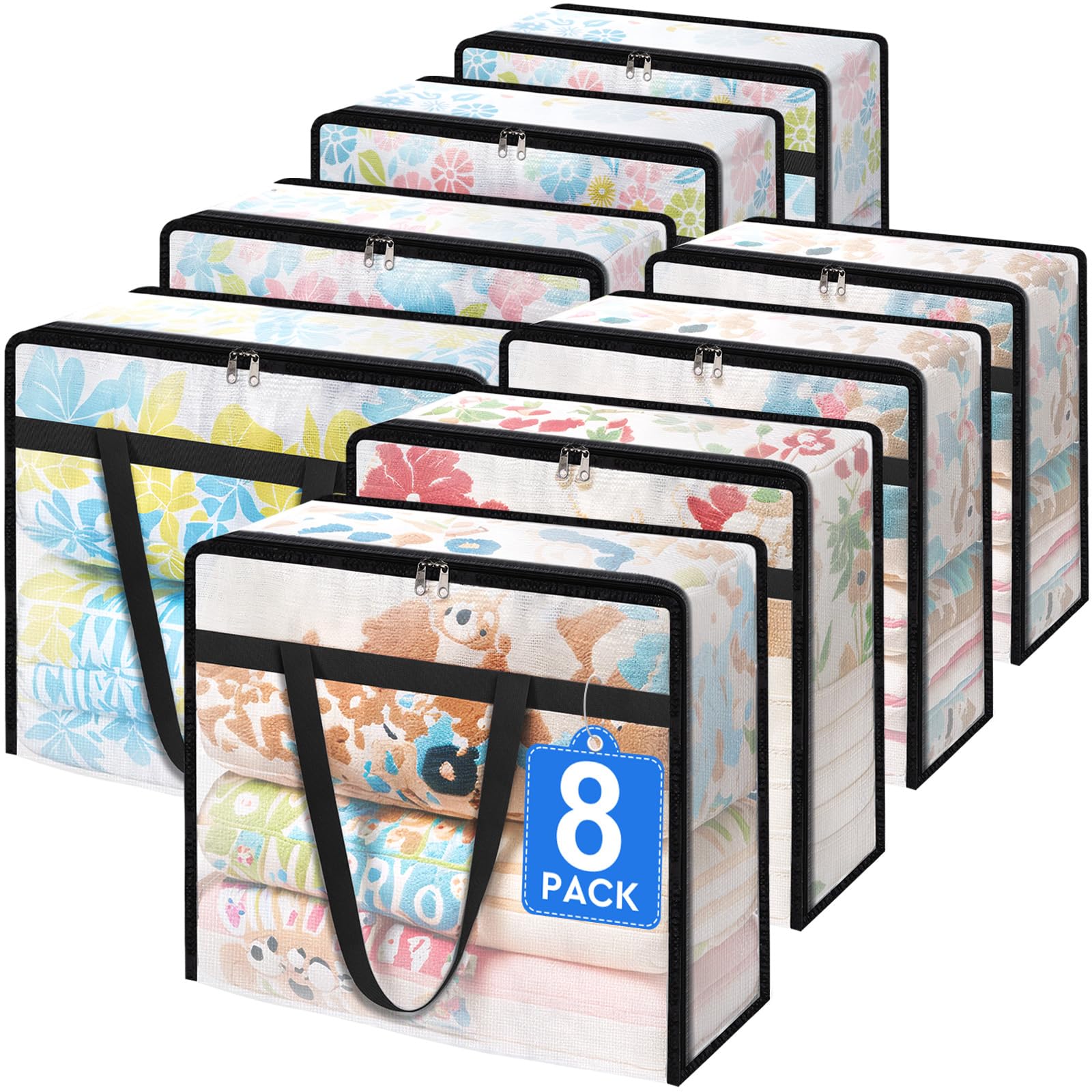 6 Pack Clear Storage Bags for Comforter, Clothes & Bedding, Plastic Blanket Storage with Zipper and Handle, Moving Bags, Closet Organizer and Under-Bed Storage (40L)